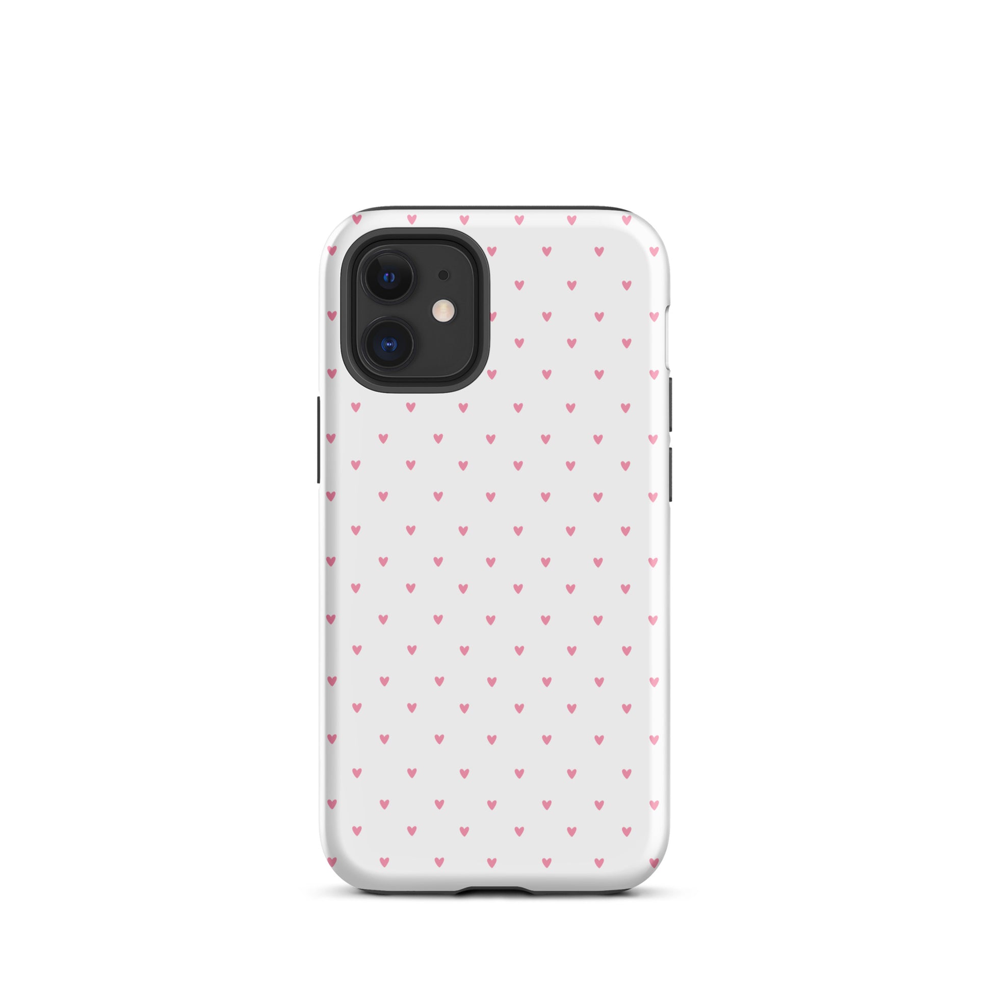Phone Case for iPhone with heart-dot pattern in playful style, featuring tiny pink hearts on a white background for a cute, modern look.