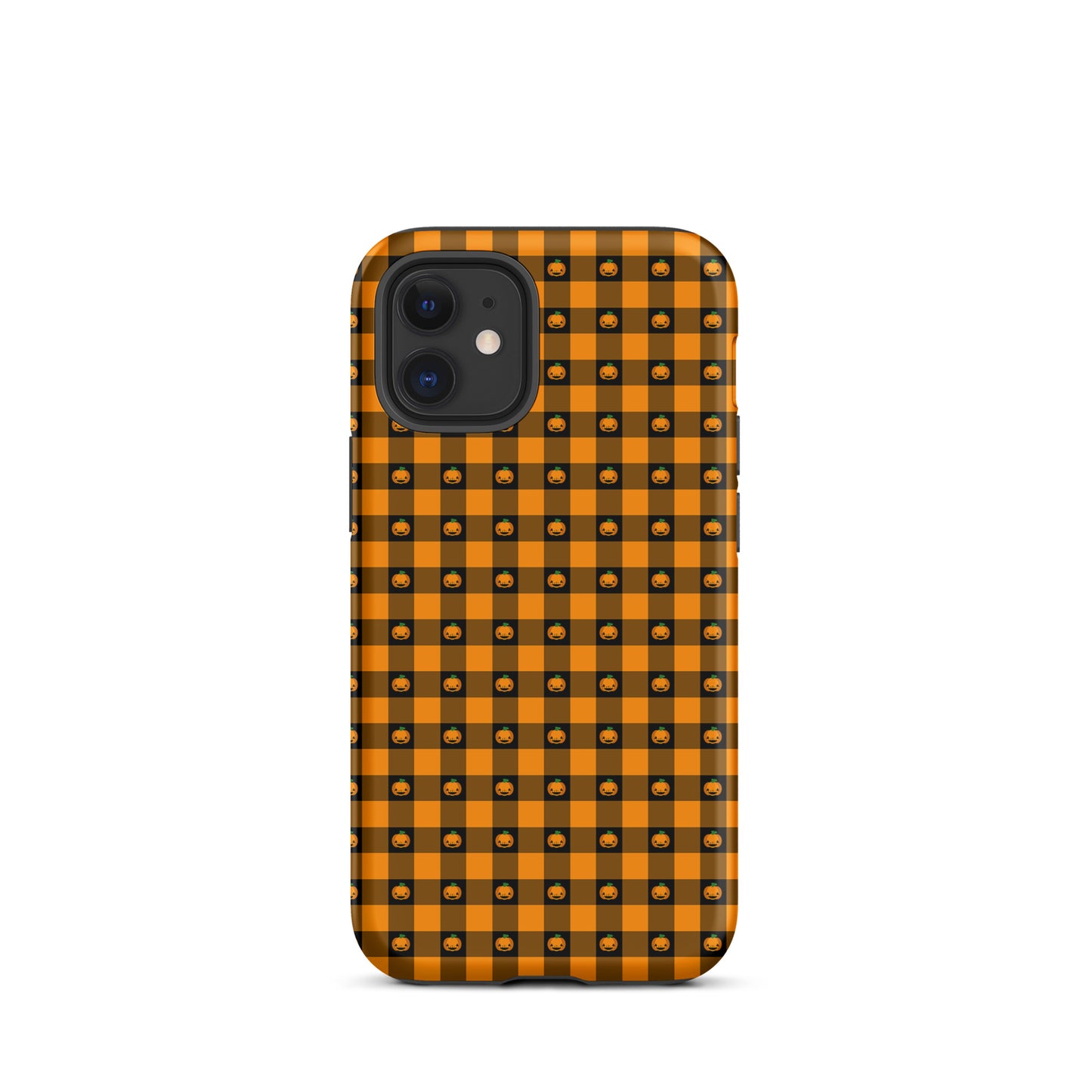 Phone Case for iPhone with playful pumpkin gingham pattern, perfect for Halloween. Festive and quirky design accessory.