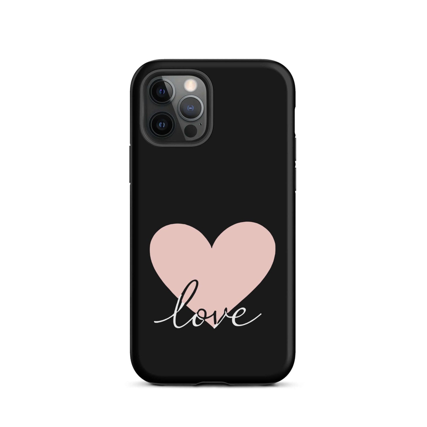 Phone Case for iPhone featuring a pink heart and script 'love' design, combining charm and protection.