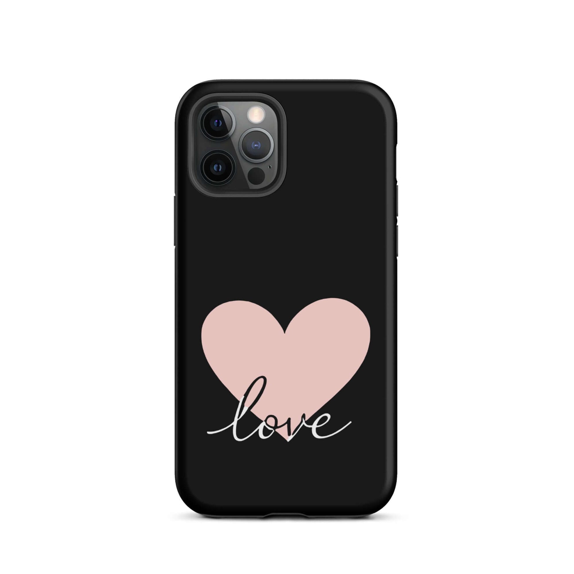 Phone Case for iPhone featuring a pink heart and script 'love' design, combining charm and protection.