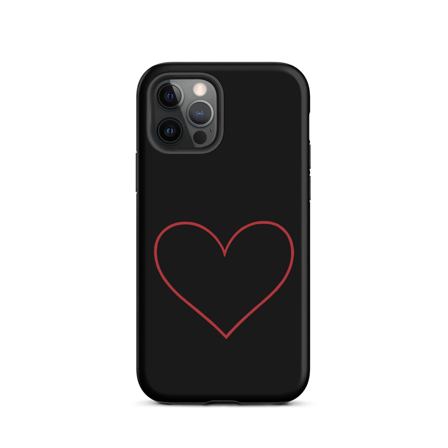 Phone Case for iPhone featuring a minimalist crimson heart design on a black background.