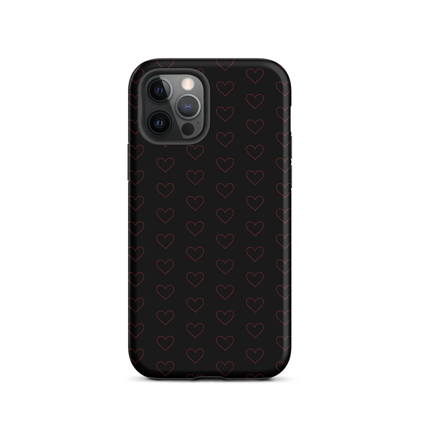 Phone Case for iPhone featuring a luxe crimson heart pattern on a black background.