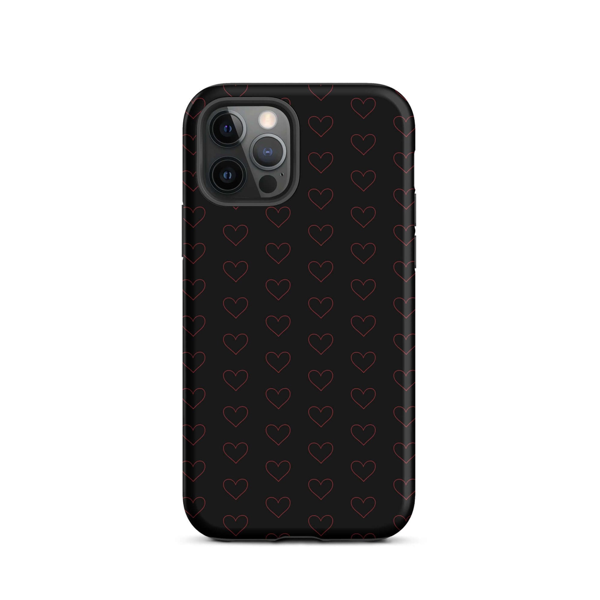 Phone Case for iPhone featuring a luxe crimson heart pattern on a black background.