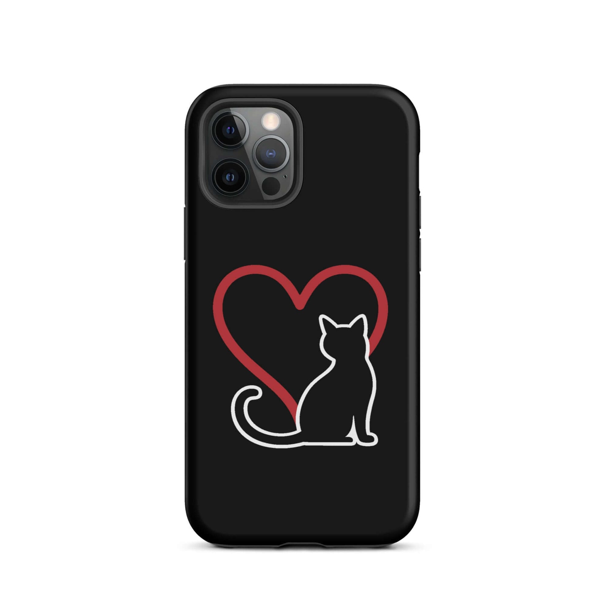 Phone Case featuring a minimalist black cat design and a red heart for cat lovers.