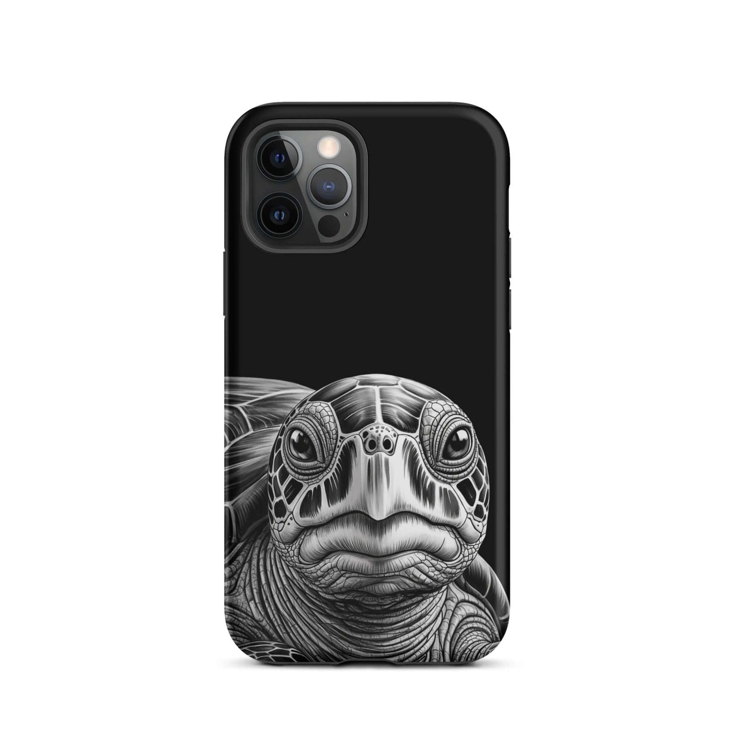 Phone Case for iPhone with ancient sea turtle art design, featuring detailed black-and-white pencil sketch for elegant protection.