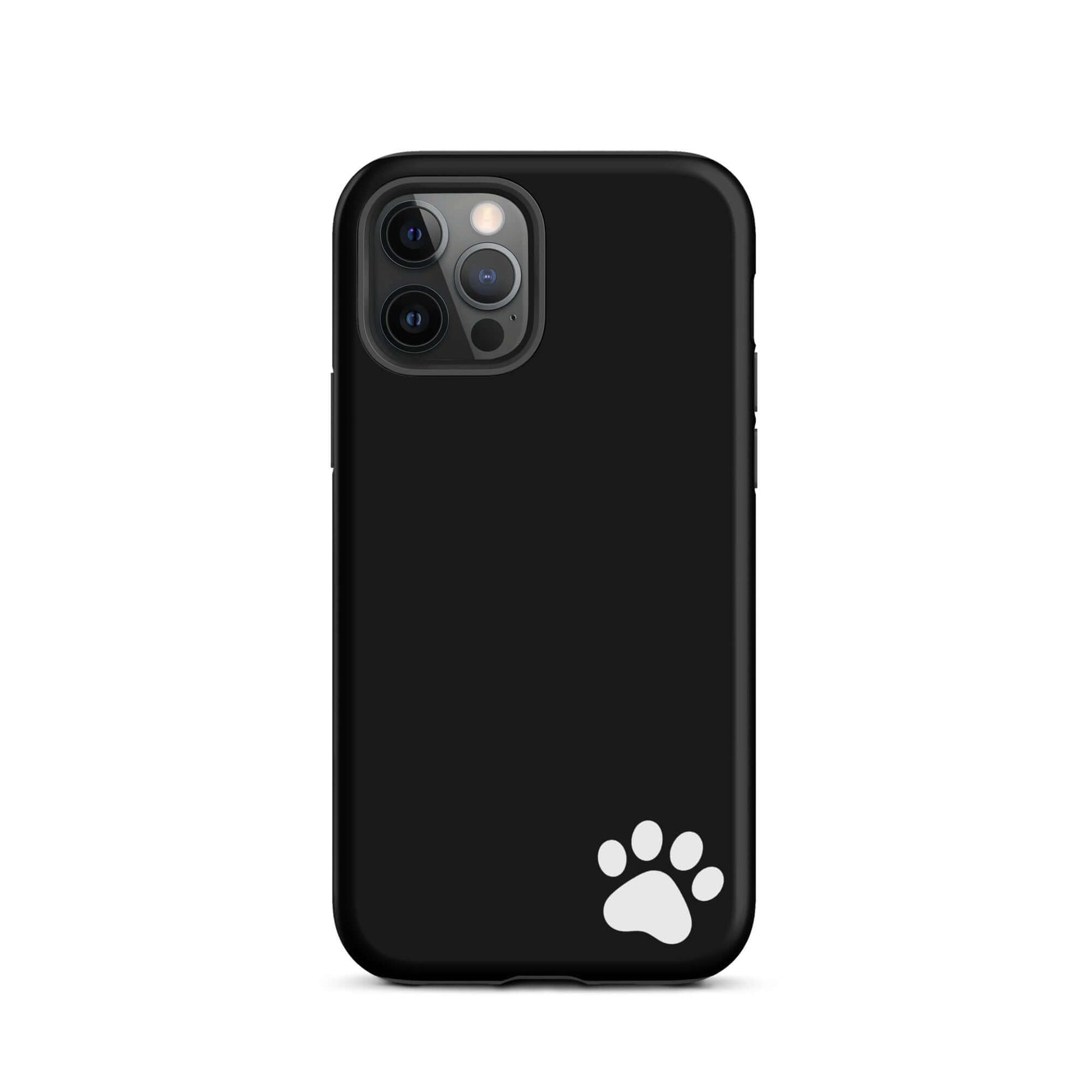 Phone Case: Black tough case with white paw print for iPhone