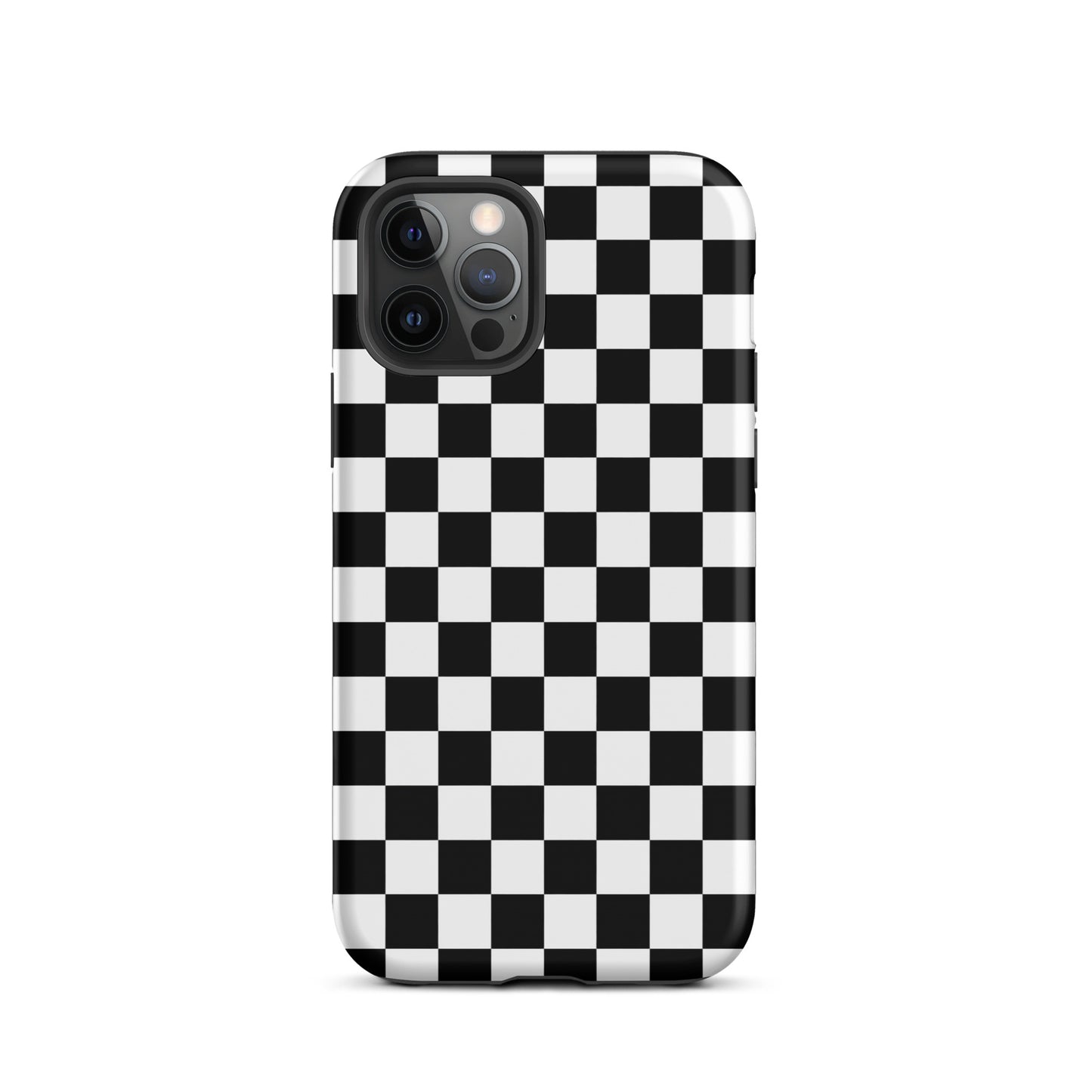Phone Case for iPhone with bold black-and-white checkered pattern, offering style and protection.