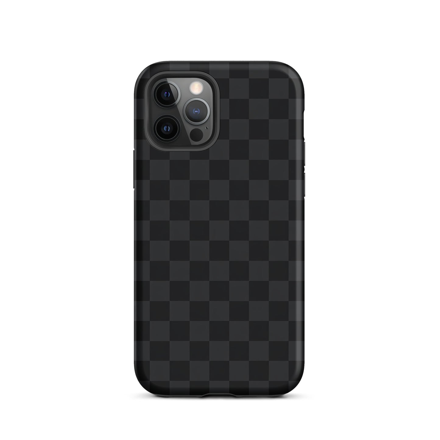 Phone Case for iPhone with black and charcoal checkered design, modern and minimalist style, protective and stylish accessory.