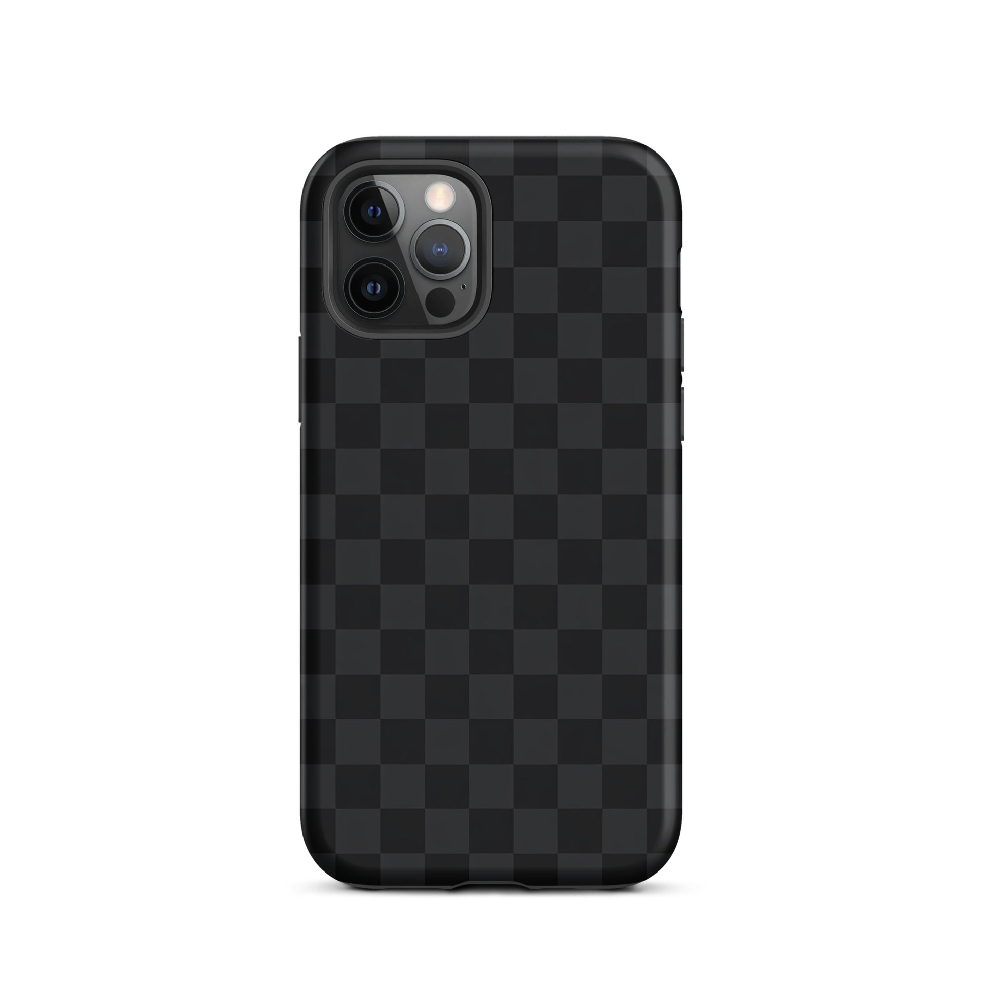 Phone Case for iPhone with black and charcoal checkered design, modern and minimalist style, protective and stylish accessory.