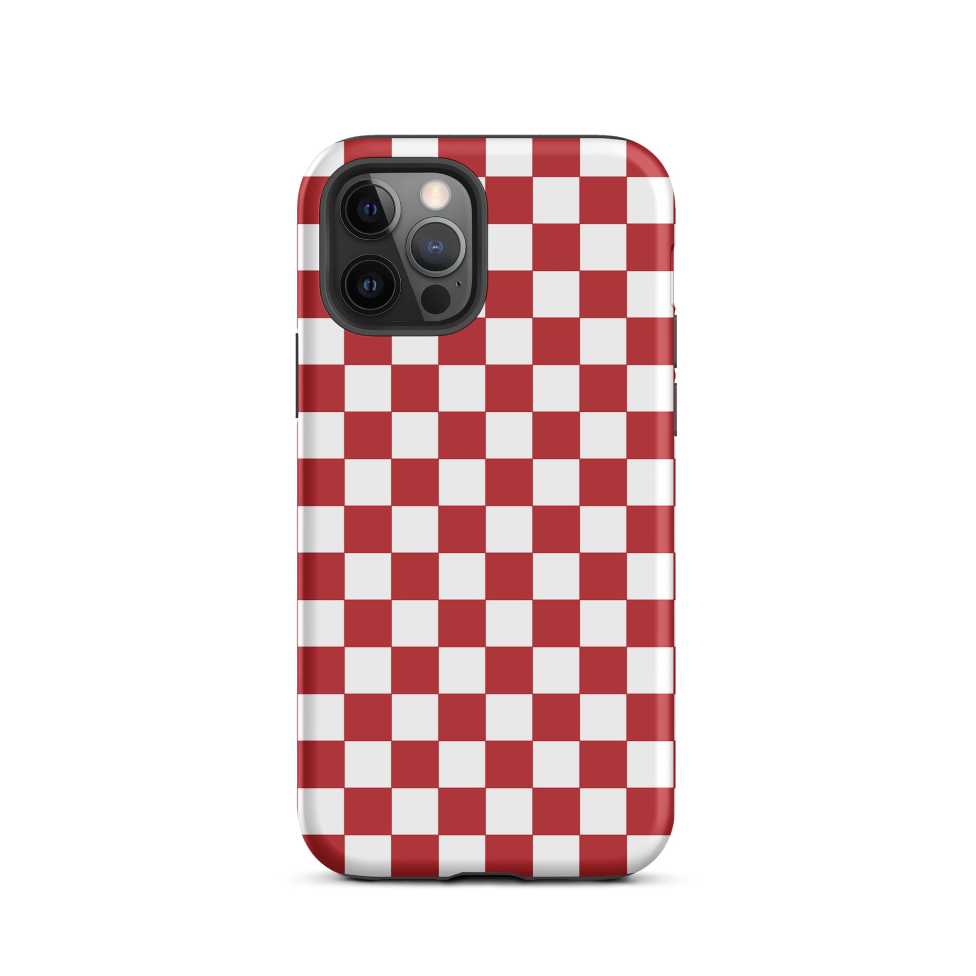 Phone Case for iPhone with crimson red checkered design, stylish and bold look for a playful vibe.