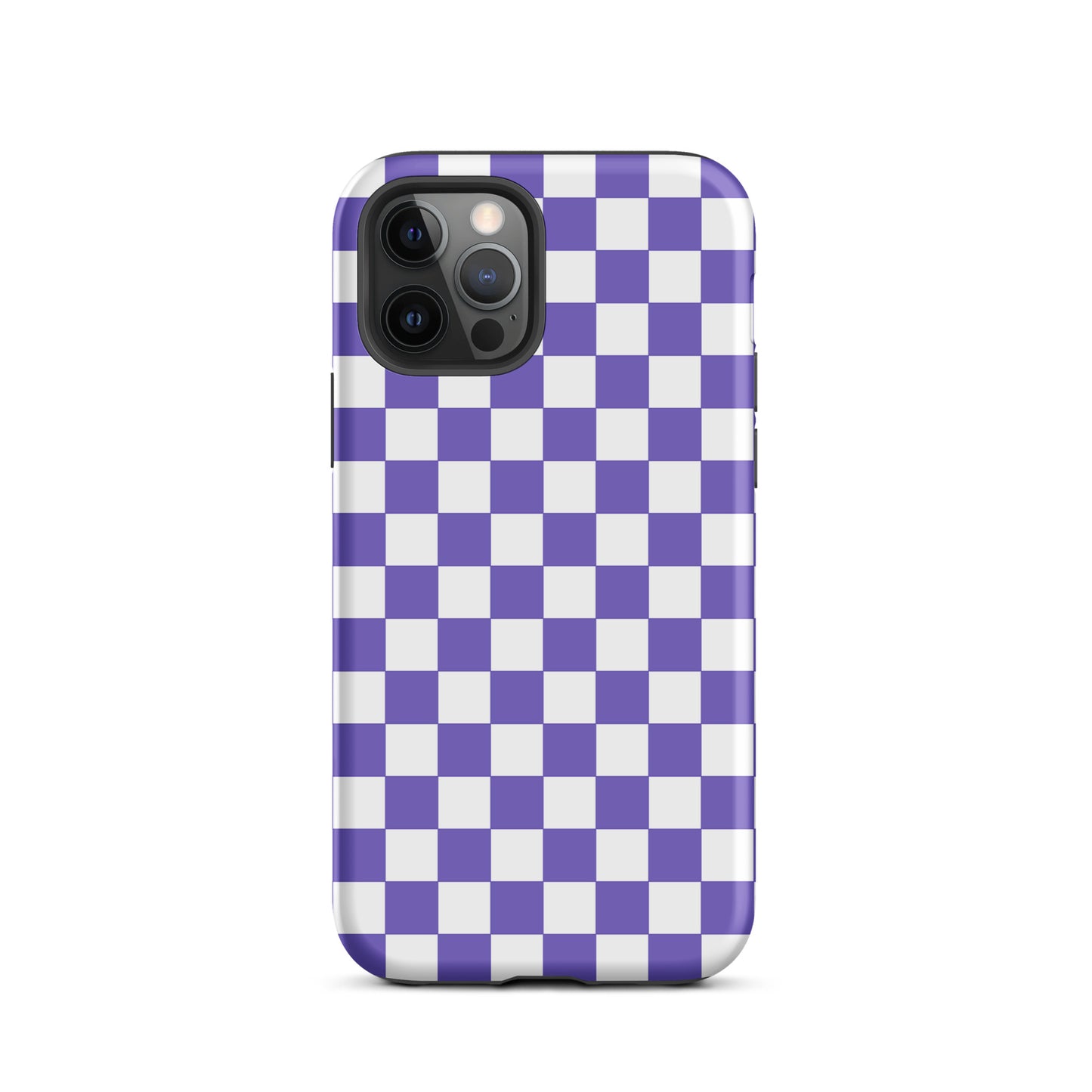 Phone Case for iPhone with purple and white checkered pattern, showcasing bold style and playful vibe.