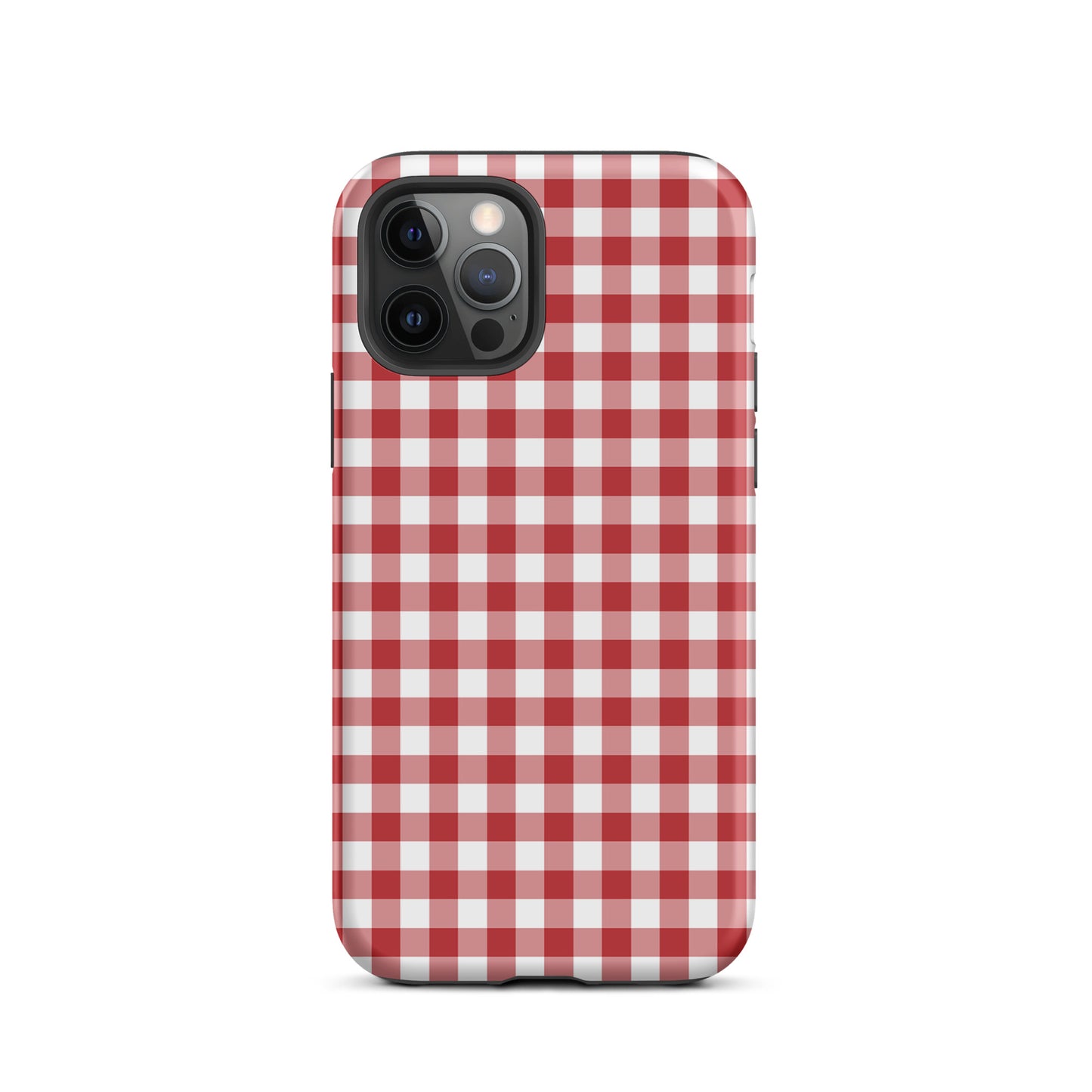 Phone Case with red-and-white gingham pattern for iPhone, combining protection and stylish charm in an upscale design.