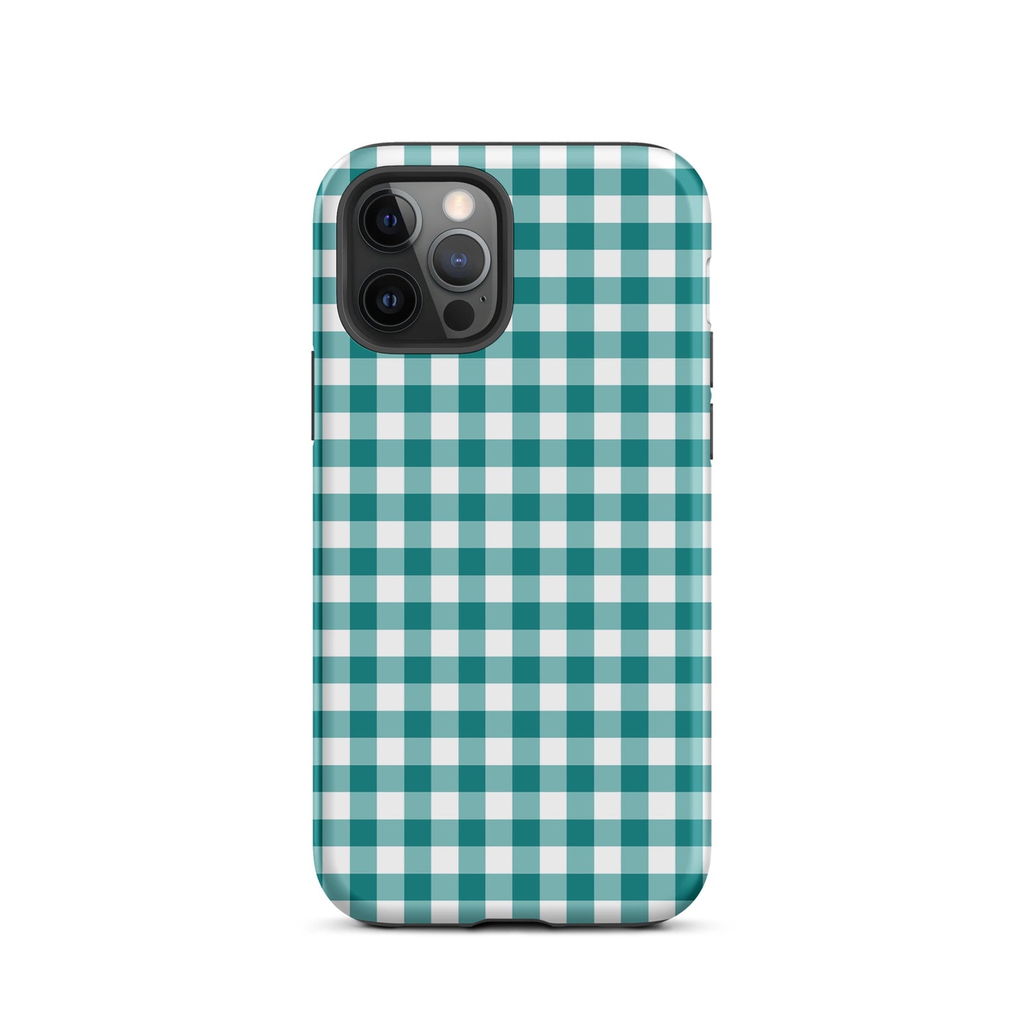 Phone Case with teal and white gingham pattern for iPhone, combining charm and protection in a chic design.