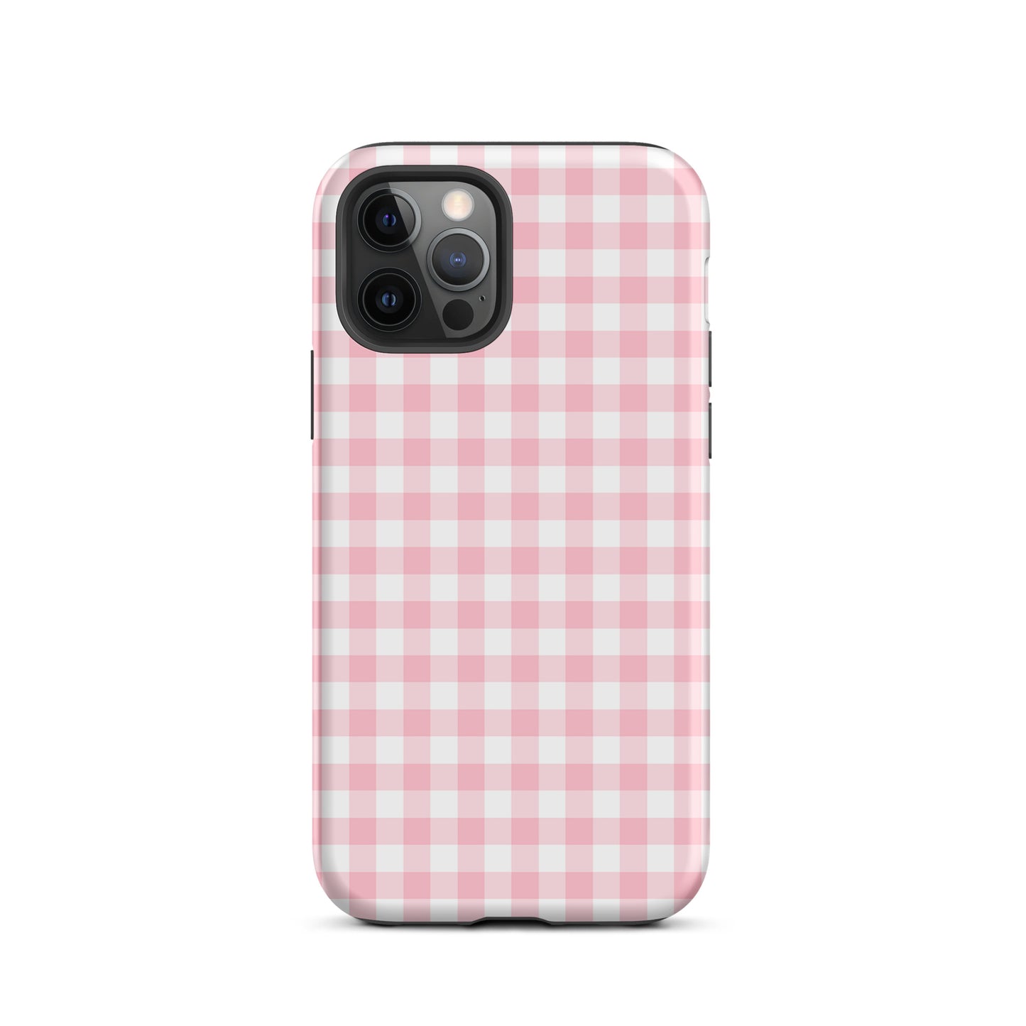 Phone Case with pink-and-white gingham pattern for iPhone, offering stylish charm and protection in one chic design.