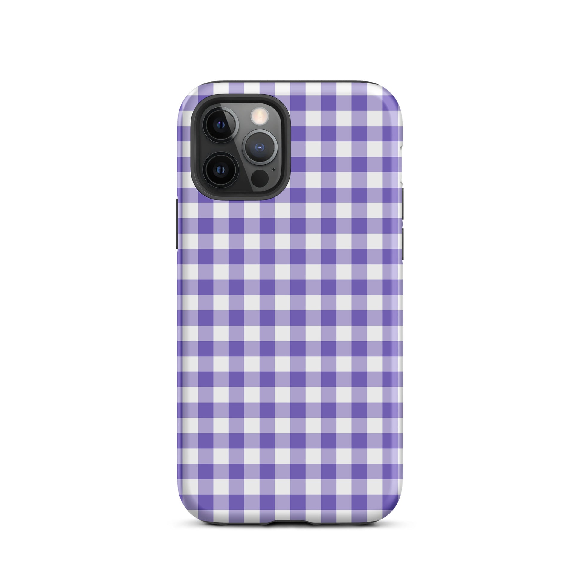 Phone Case with purple-white gingham pattern for iPhone, combining charm and protection in a stylish design.