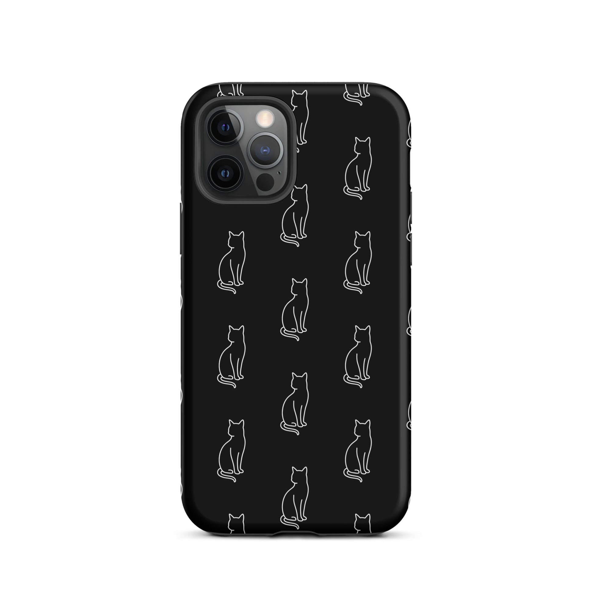 Phone Case for iPhone with minimalist sitting cat pattern in black and white, ideal for feline fans and clean aesthetic lovers.
