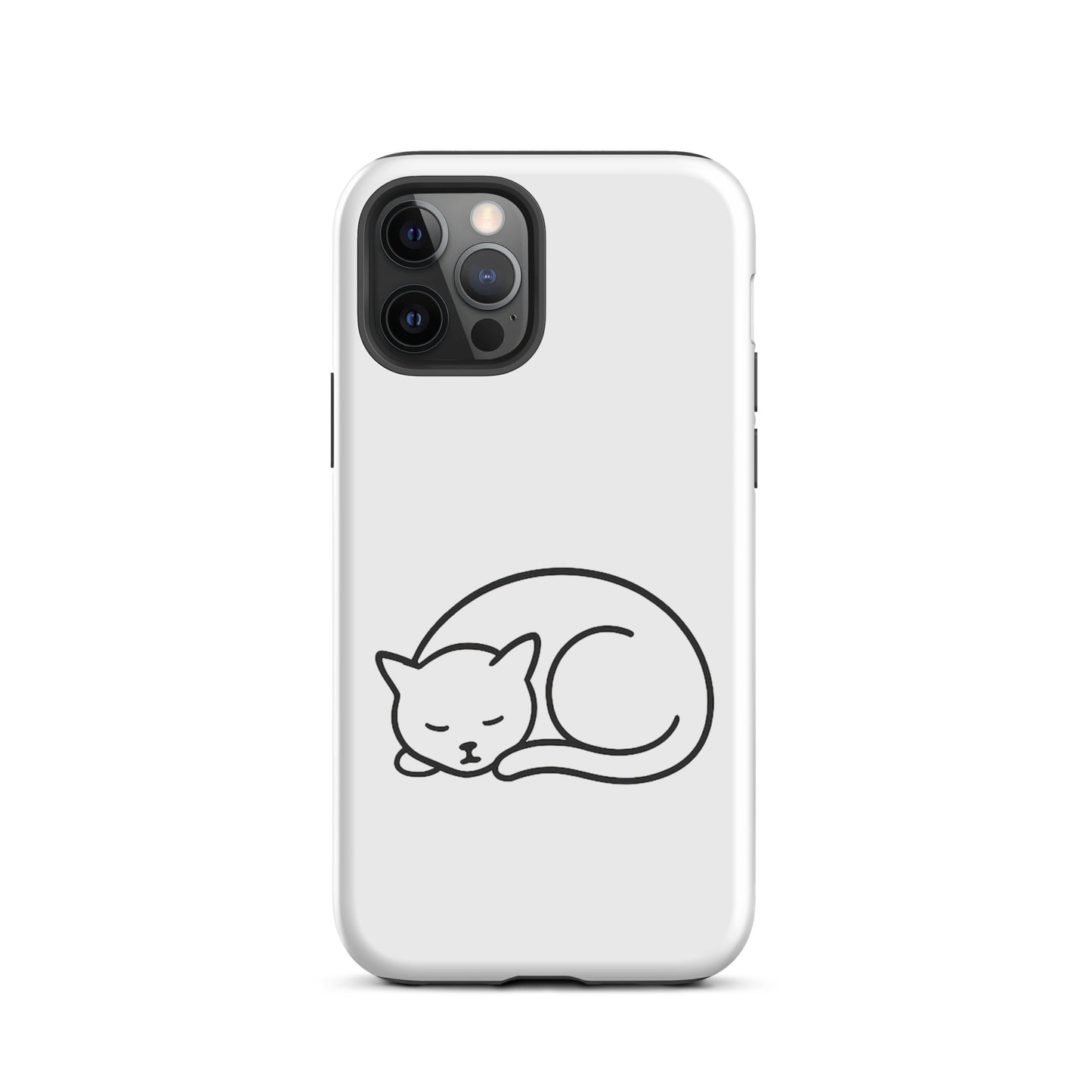 Phone case for iPhone with minimalist curled-up cat design for cat lovers seeking dual-layer protection.