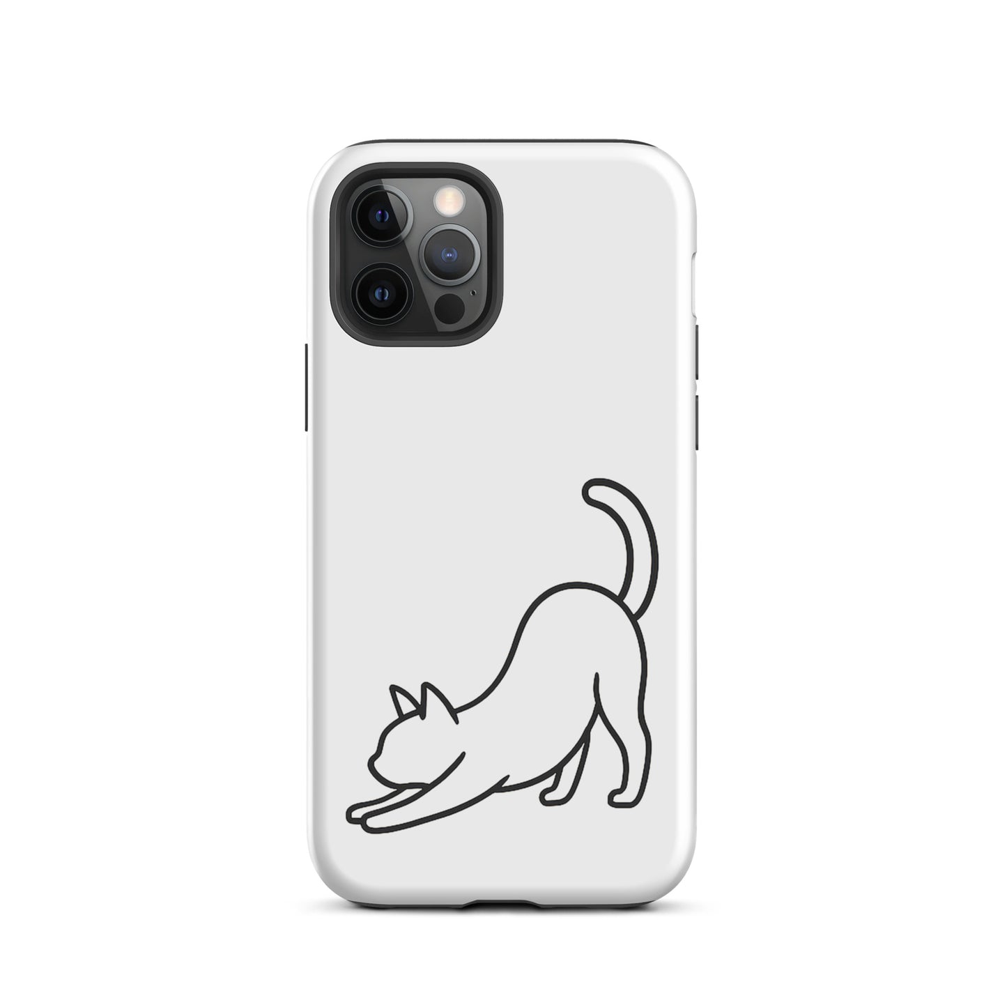 Phone Case for iPhone with minimalist stretching cat design, offering style and protection for cat lovers.