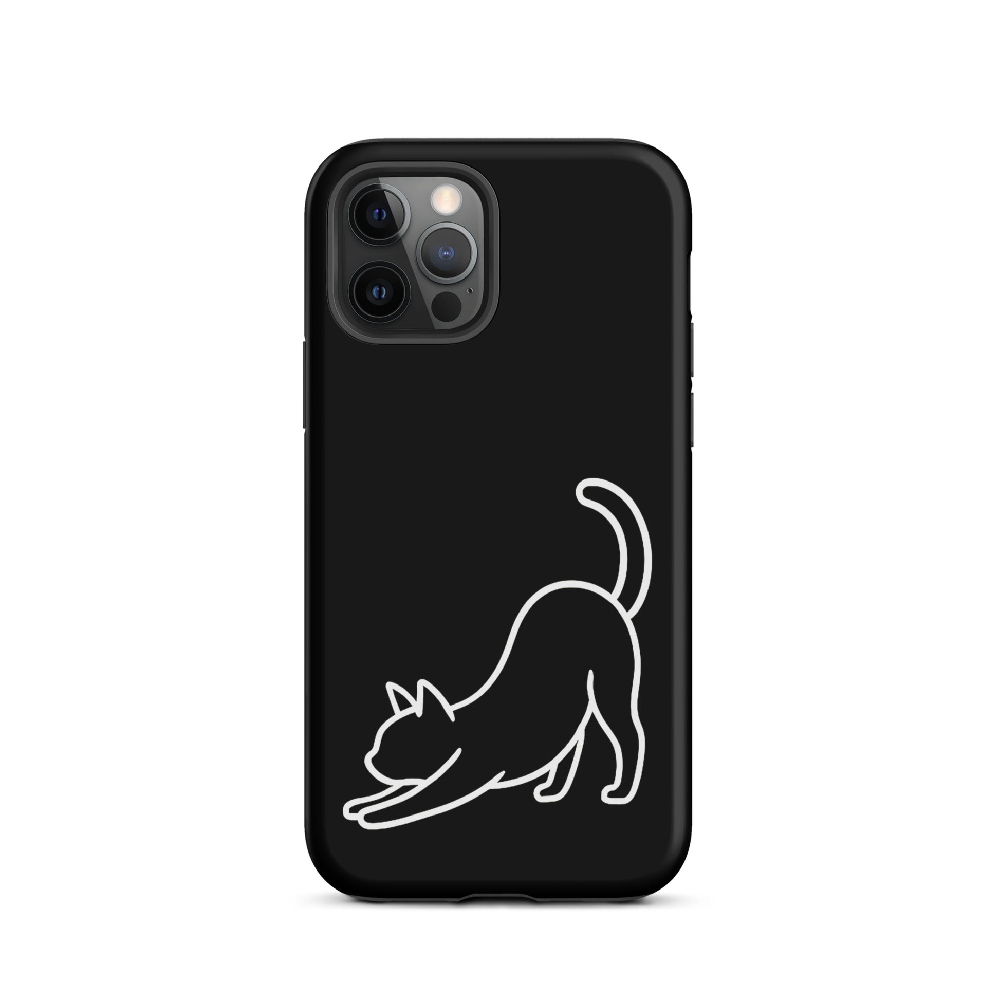 Phone Case with minimalist stretching cat design for iPhone.