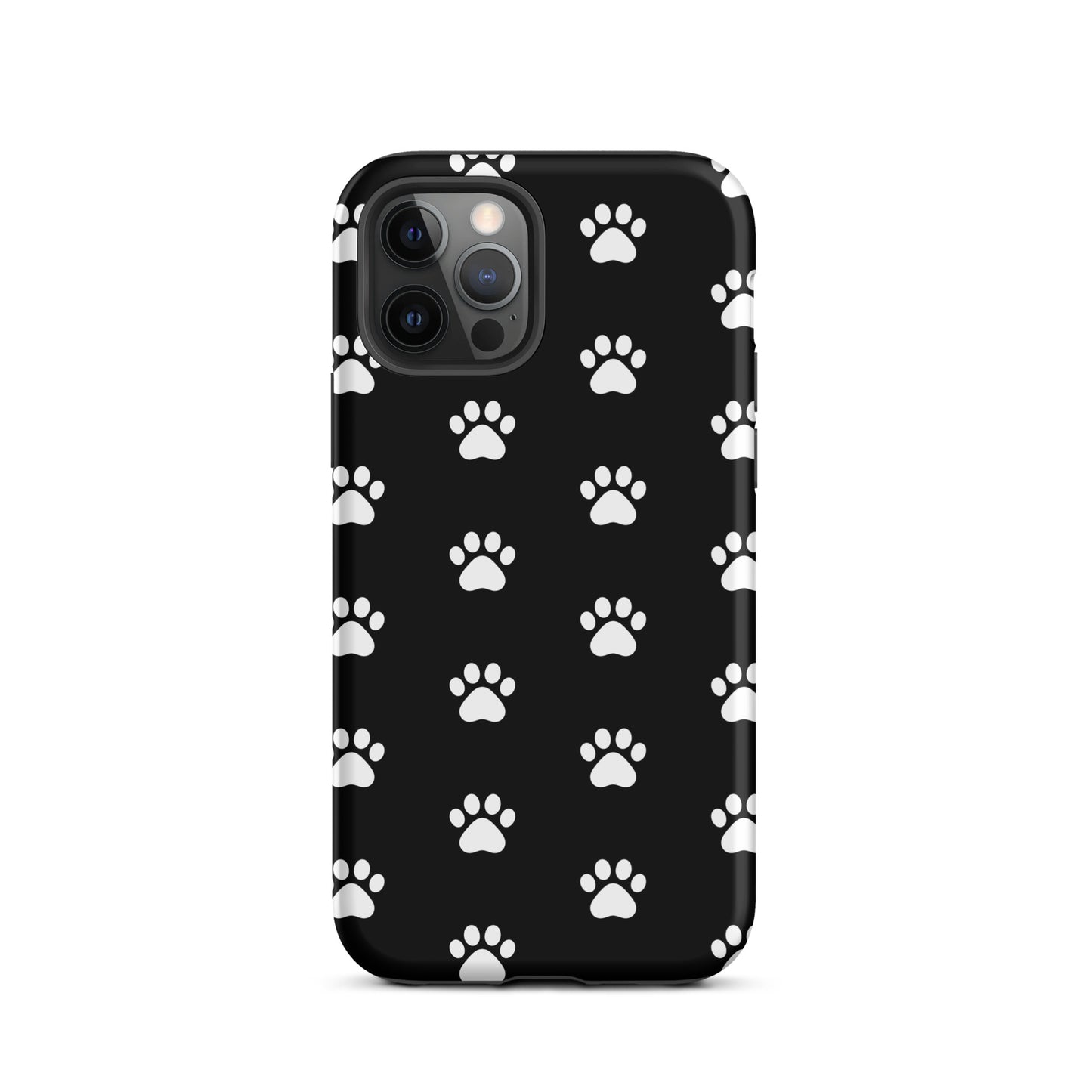 Phone Case with stylish paw print design for iPhone, ideal for pet lovers, featuring minimalist black and white paw icons.