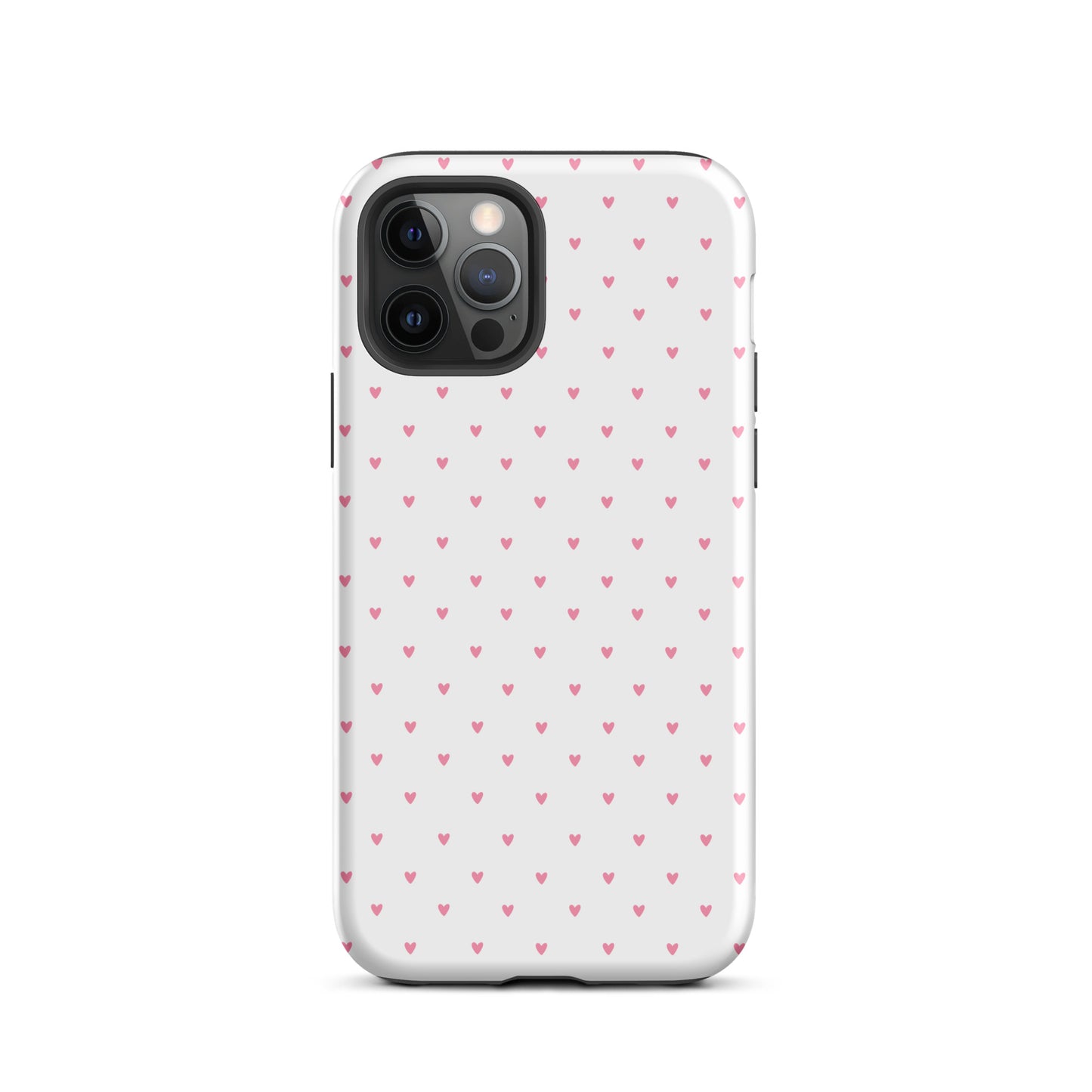 Phone Case for iPhone with heart-dot pattern on white background, featuring playful pink hearts in a minimalist polka-dot style.