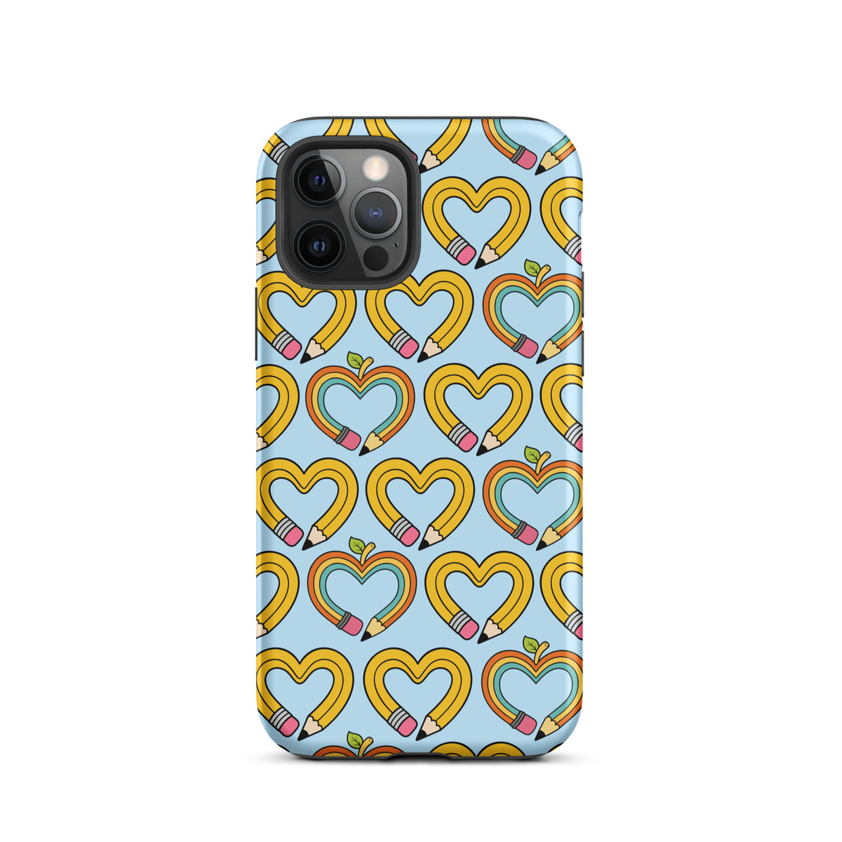 Phone Case with playful pencil-heart pattern, celebrating creativity and back-to-school charm with a whimsical design.
