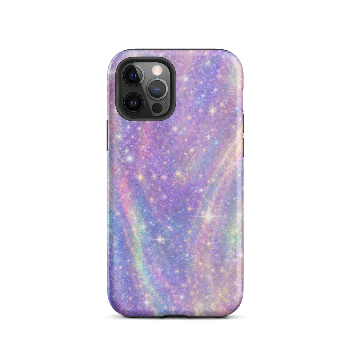 Phone Case for iPhone with Cosmic Dream Swirl design, featuring pastel purples, pinks, blues, and golden sparkles like a tiny galaxy.