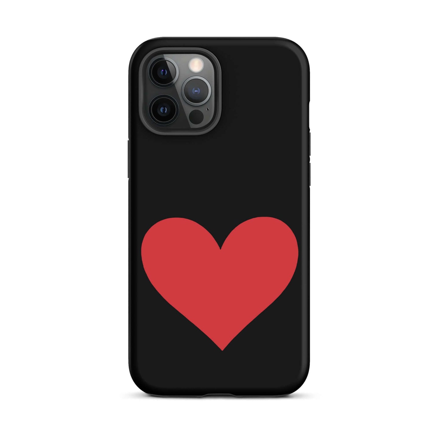 Phone Case for iPhone featuring a bold red heart graphic on a black background.