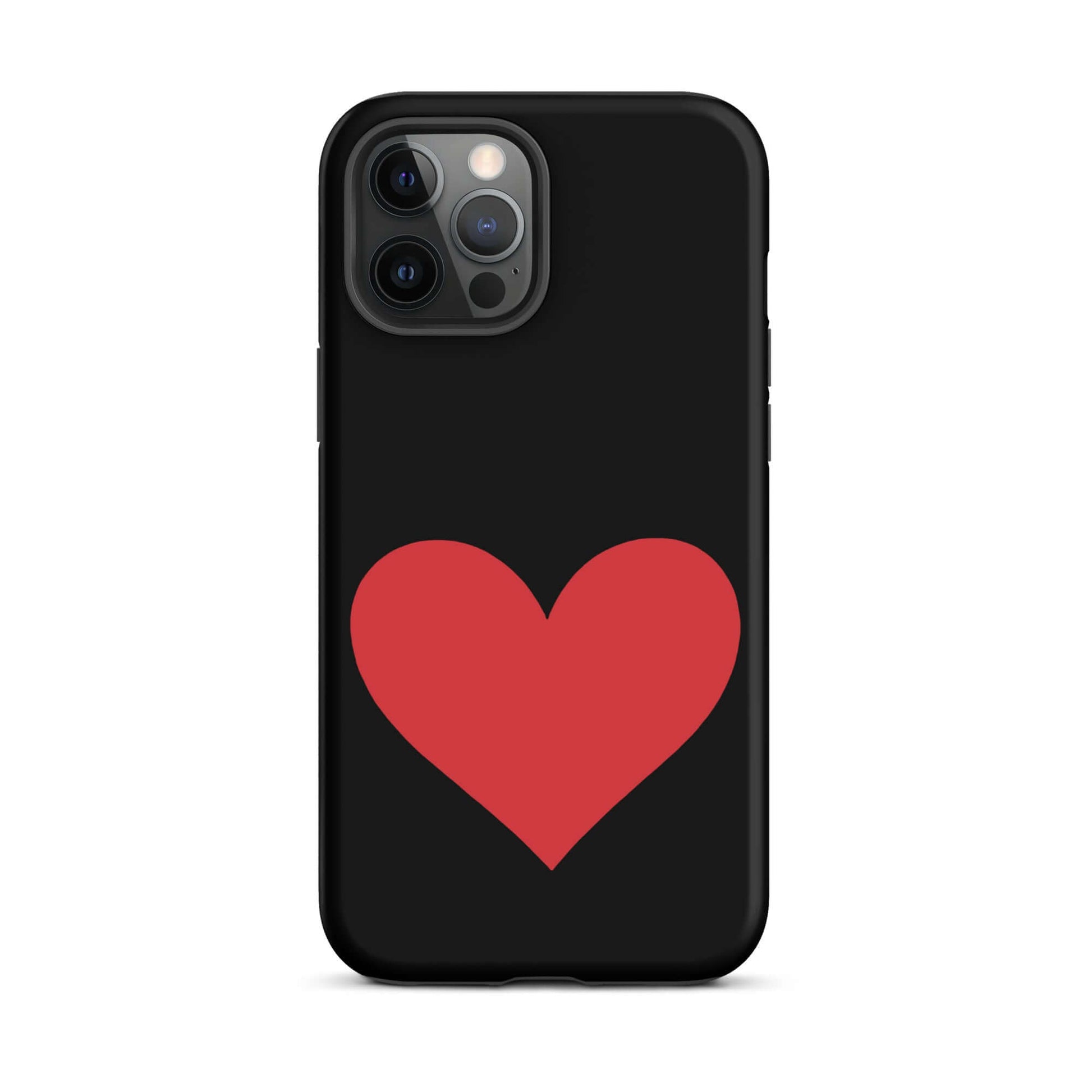 Phone Case for iPhone featuring a bold red heart graphic on a black background.