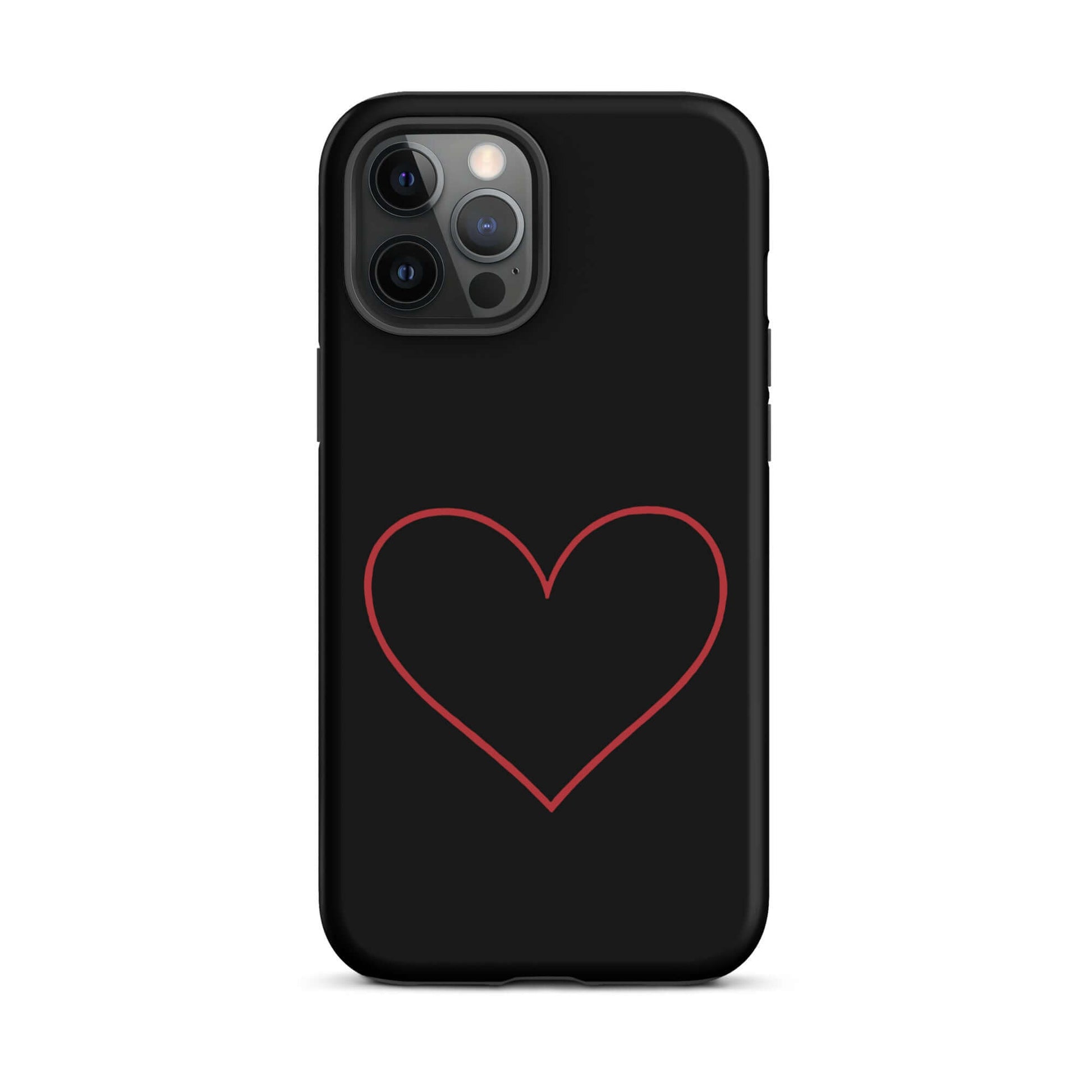 Phone Case for iPhone featuring a minimalist crimson heart design on a sleek black background.