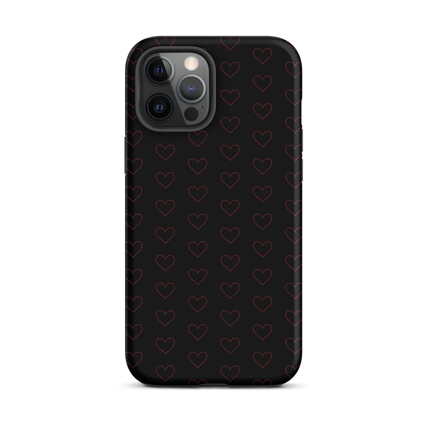 Phone Case for iPhone featuring a luxurious crimson heart pattern on a sleek black background.