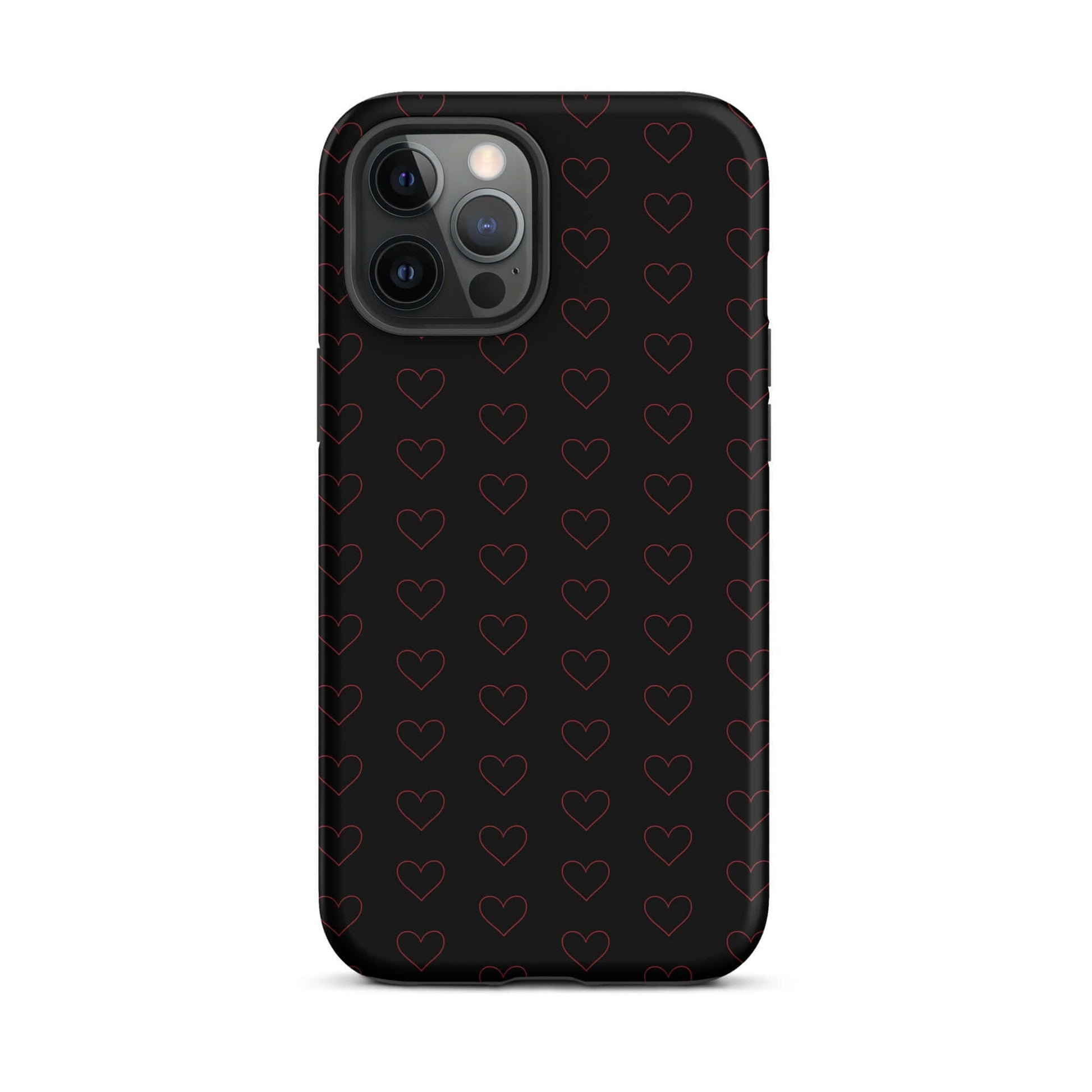 Phone Case for iPhone featuring a luxurious crimson heart pattern on a sleek black background.