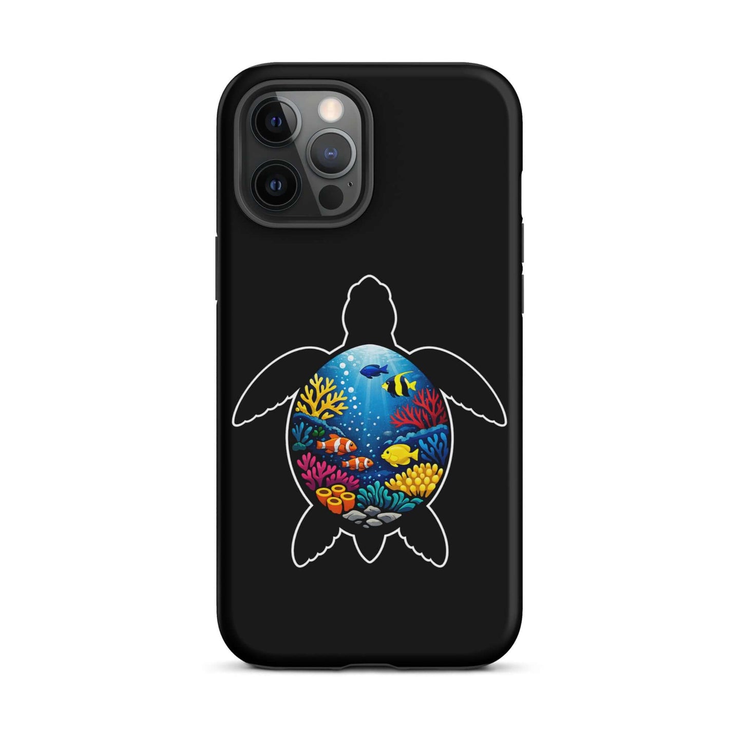 Phone Case for iPhone featuring vibrant sea turtle reef design with colorful coral and fish.