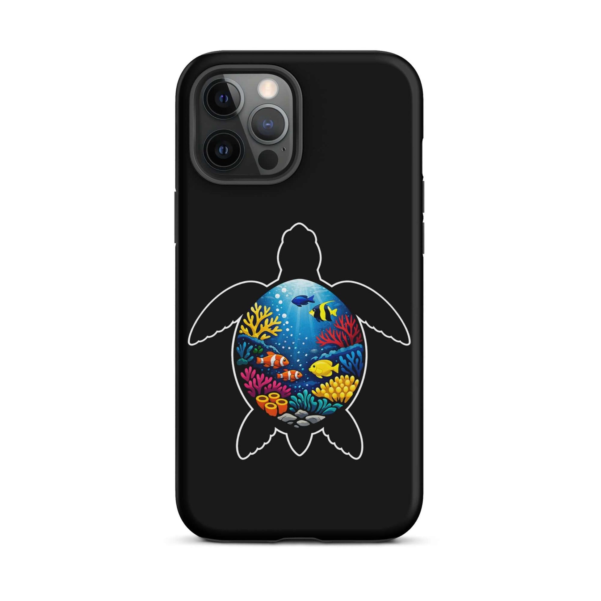 Phone Case for iPhone featuring vibrant sea turtle reef design with colorful coral and fish.