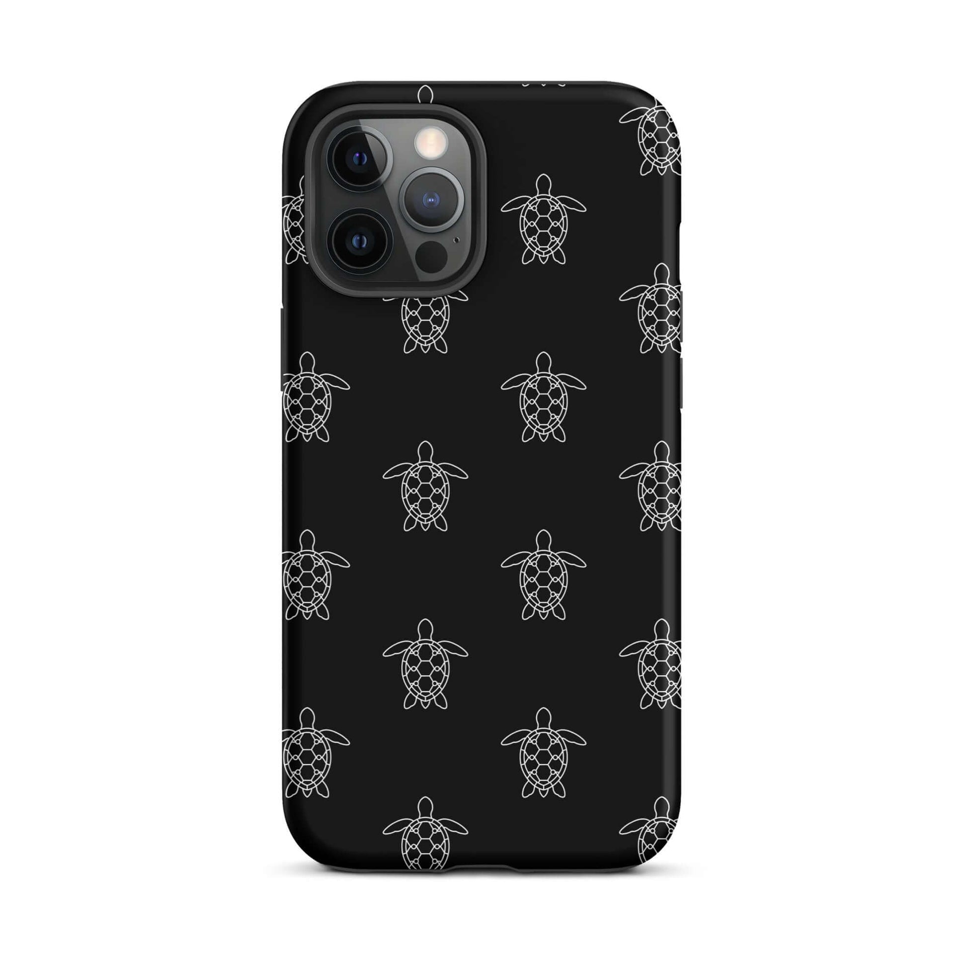 Phone Case for iPhone with minimalist sea turtle pattern on a black background.