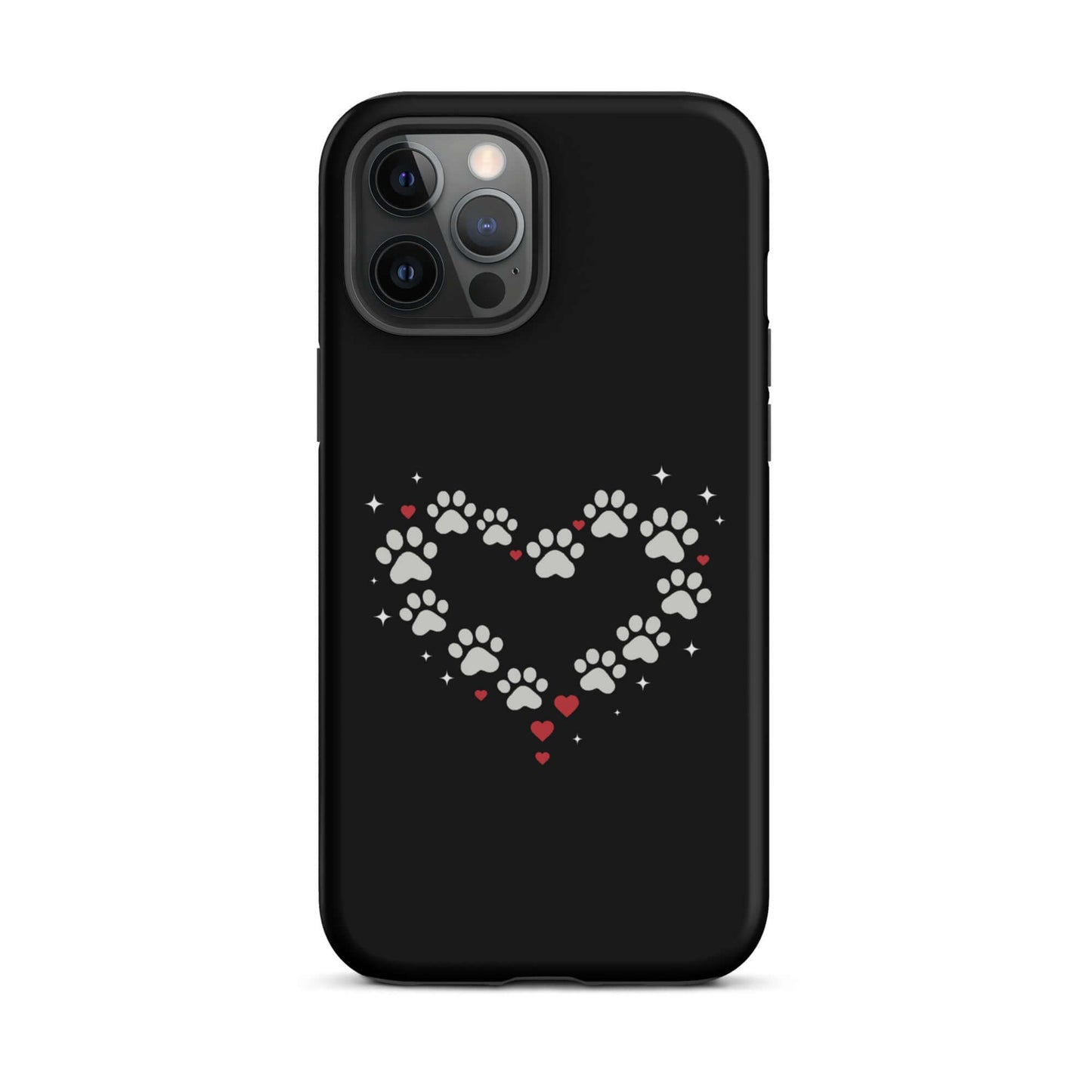 Phone Case featuring a paw-print heart design for stylish pet lovers on a black background.