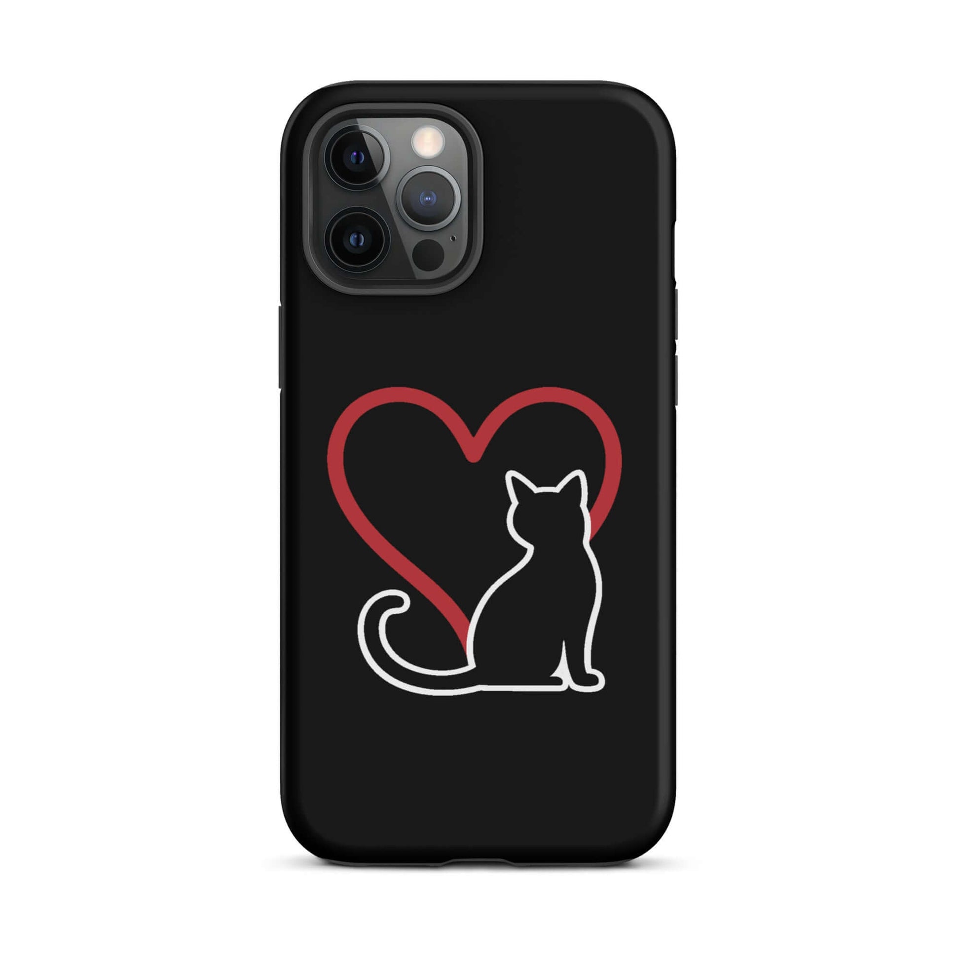 Phone Case for iPhone featuring a black cat silhouette and red heart design, perfect for cat lovers.