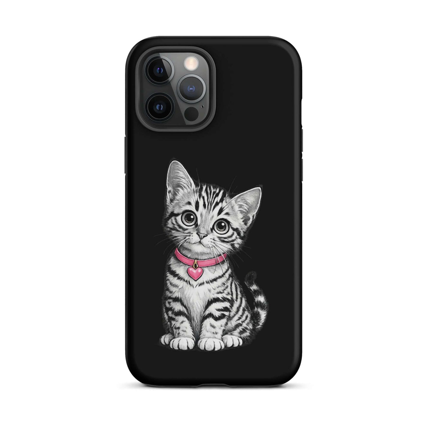 Phone Case for iPhone featuring pencil sketch kitten with pink heart charm