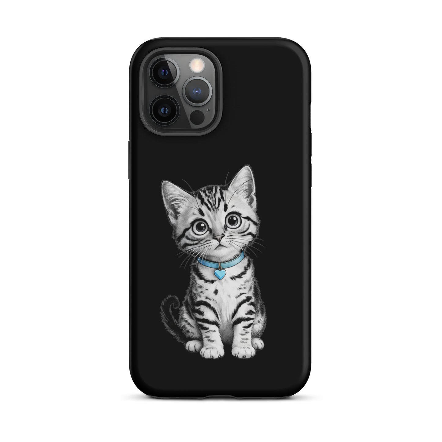 Phone Case with kitten sketch and blue heart charm for iPhone