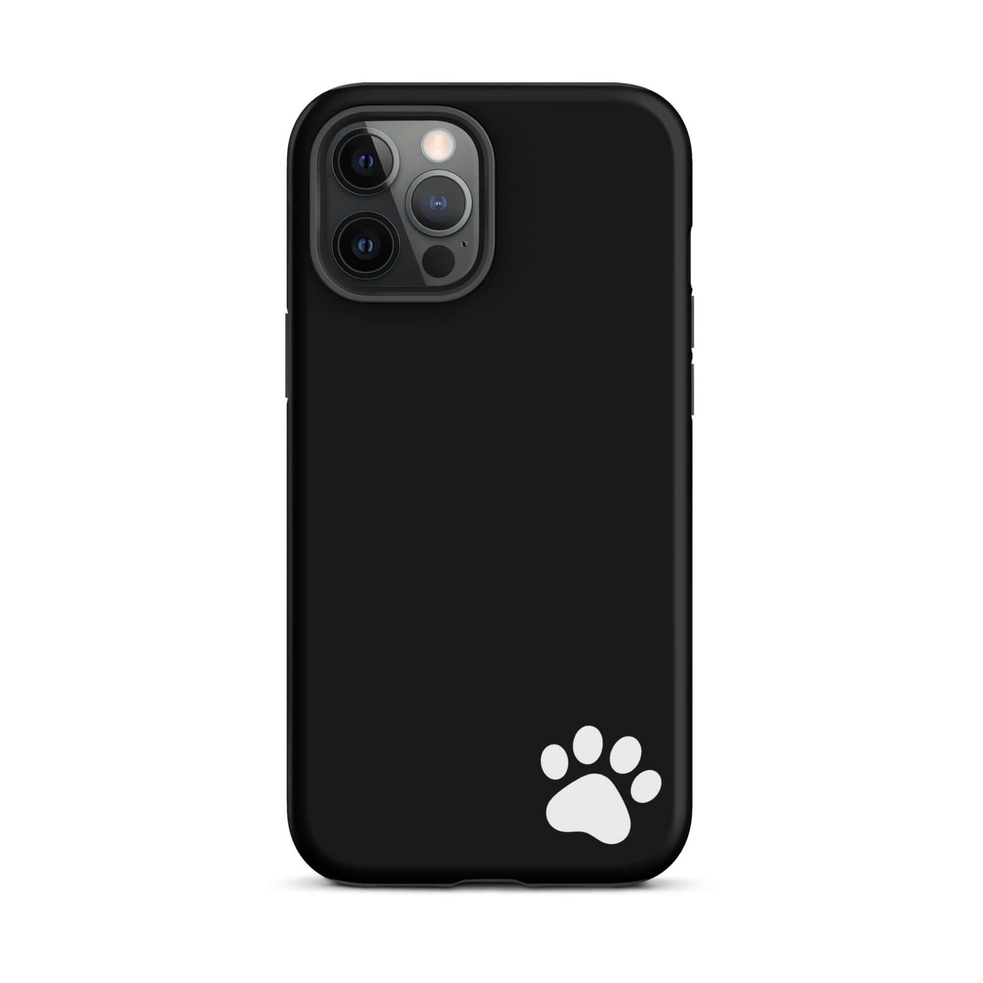 Phone Case for iPhone: black tough case with white paw print design