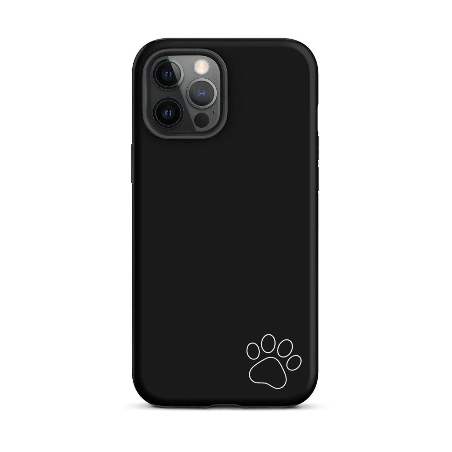 Black Phone Case for iPhone with white paw print design, Luxe Minimalist Tough Case, ideal for pet lovers and modern style enthusiasts.