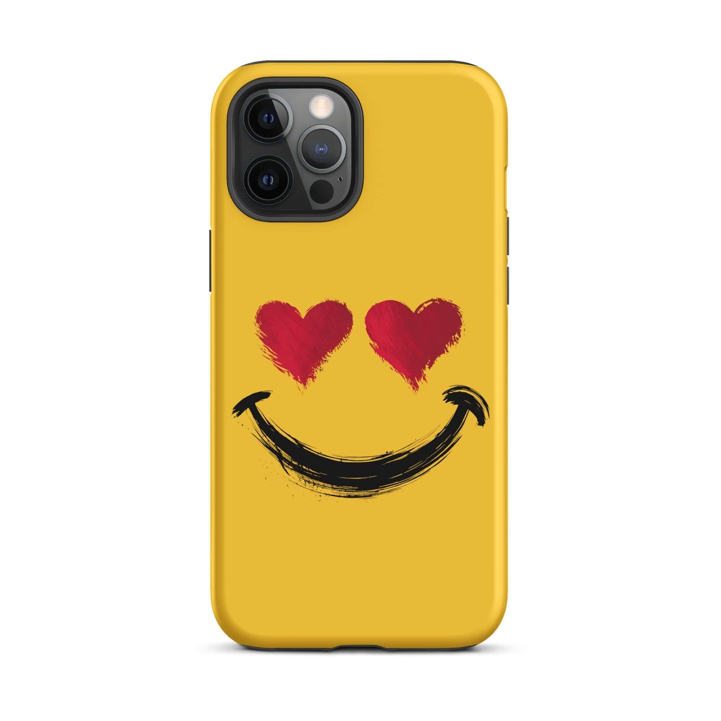 Phone Case for iPhone with heart-eyes smiley art in vibrant yellow and red, offering bold style and premium protection.