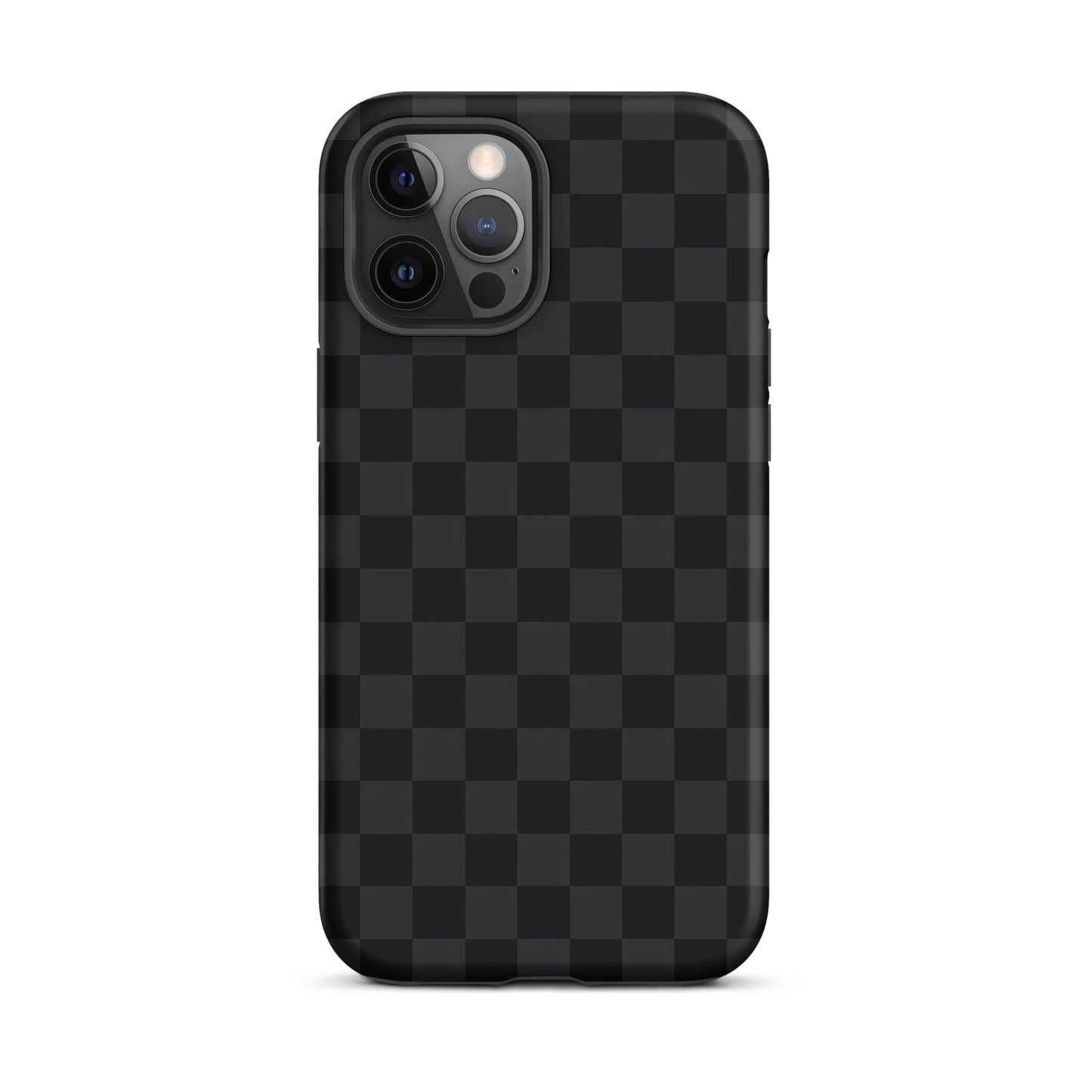 Phone Case for iPhone with black and charcoal checkered design, modern minimalist style.