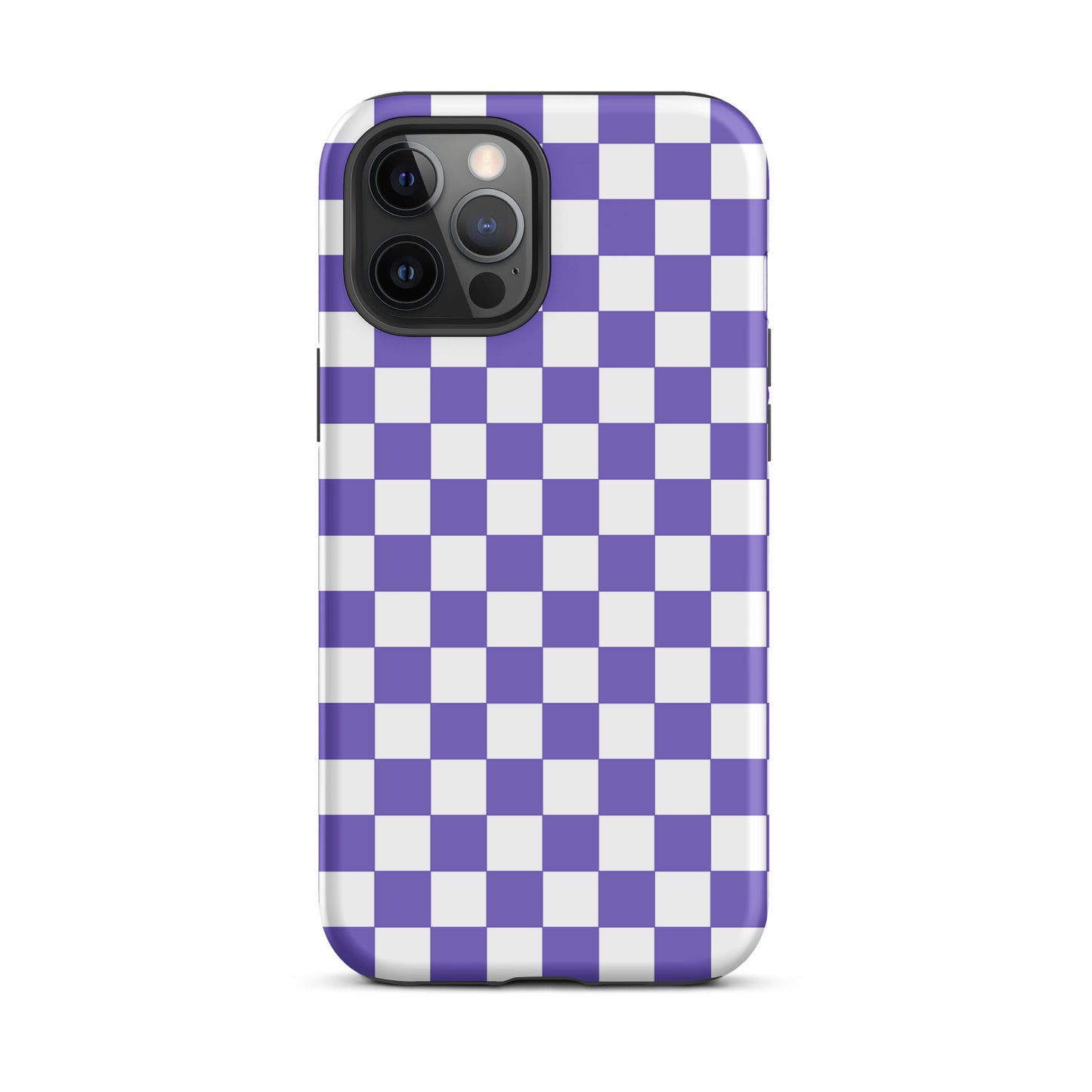 Phone Case for iPhone with purple and white checkered design, showcasing a bold and stylish look for your device.