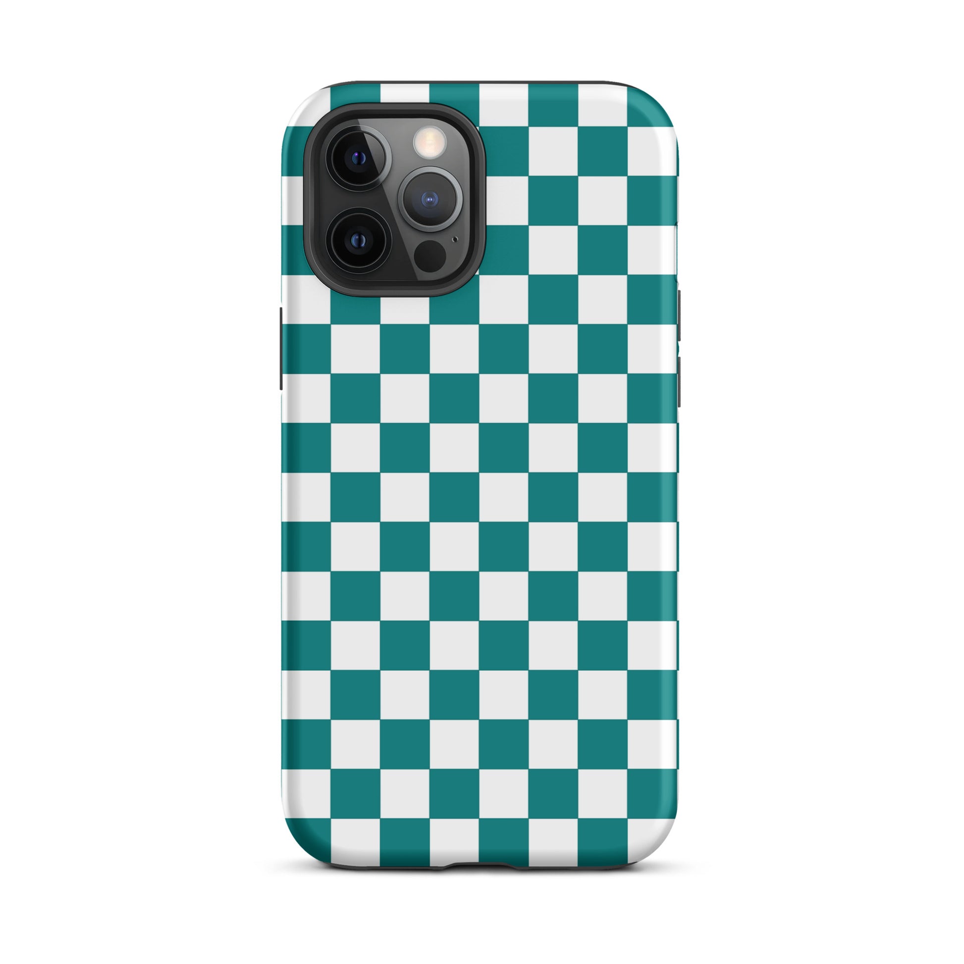 Phone Case for iPhone with teal and white checkered design, showcasing a stylish and playful addition to your smartphone protection.