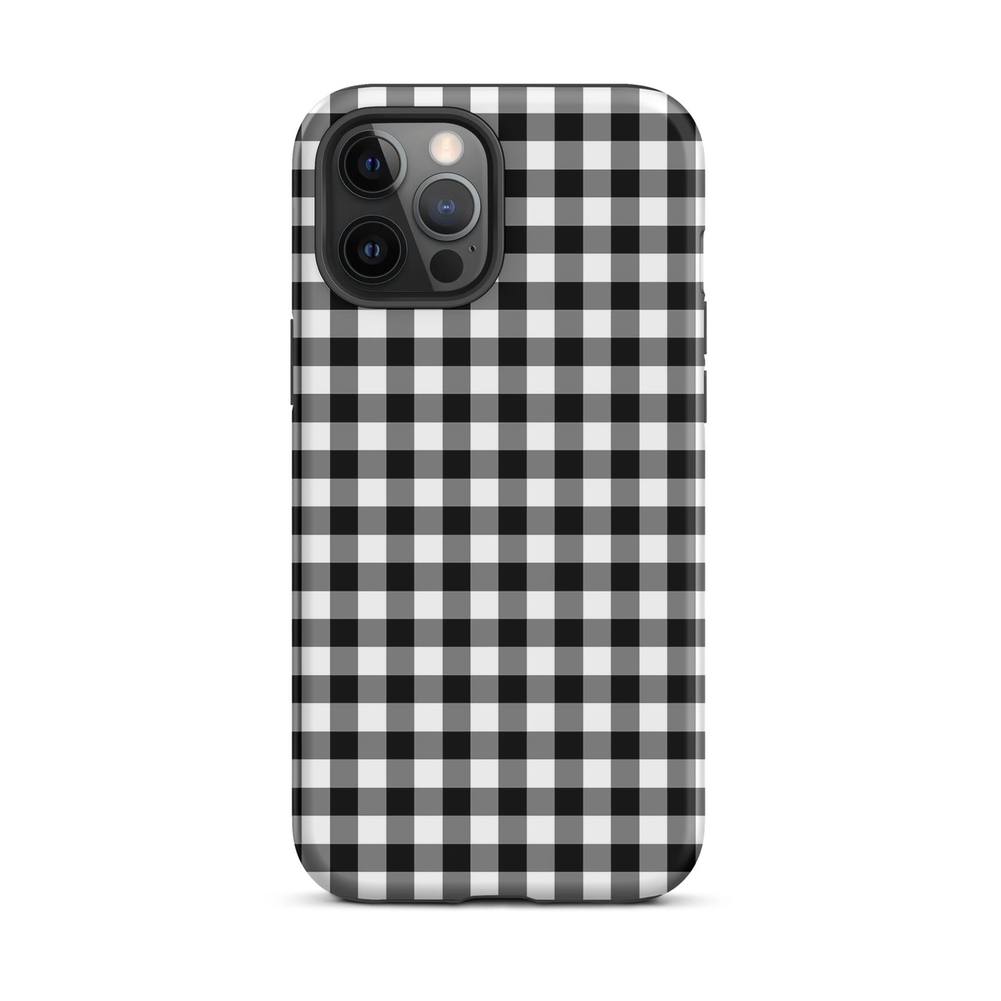 Phone Case with black-and-white gingham pattern, combining style and protection for iPhone.