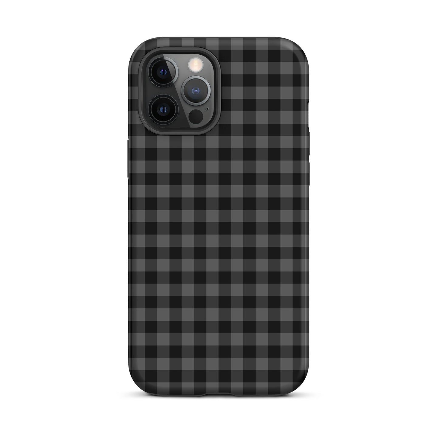Phone Case for iPhone with black and charcoal gingham pattern offering modern style and protection for your device.