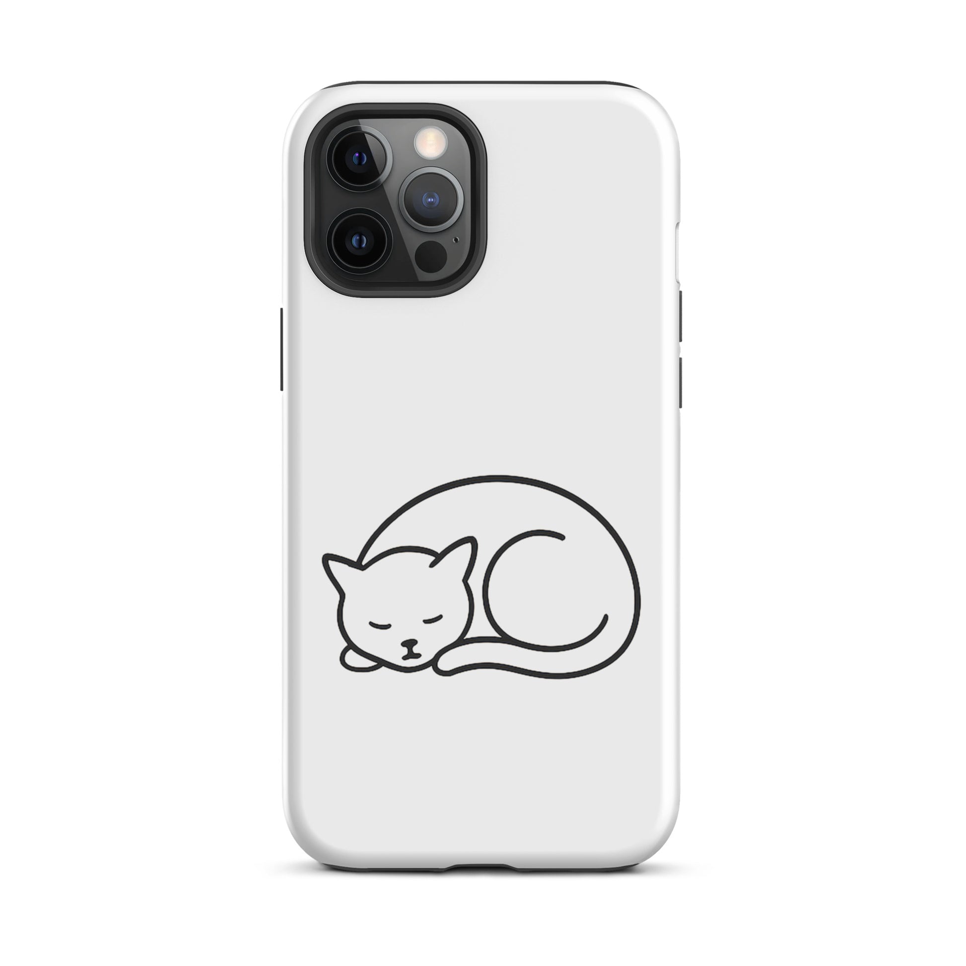 phone case for iPhone with minimalist curled-up cat design, dual-layer protection for cat lovers, engineered for durability and style