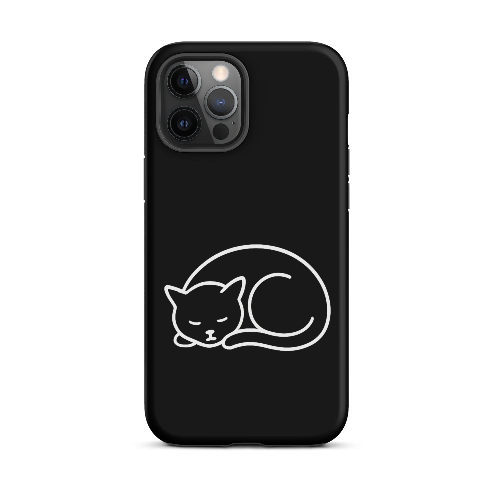 phone case for iPhone with minimalist curled-up cat design, offering dual-layer protection and stylish feline theme