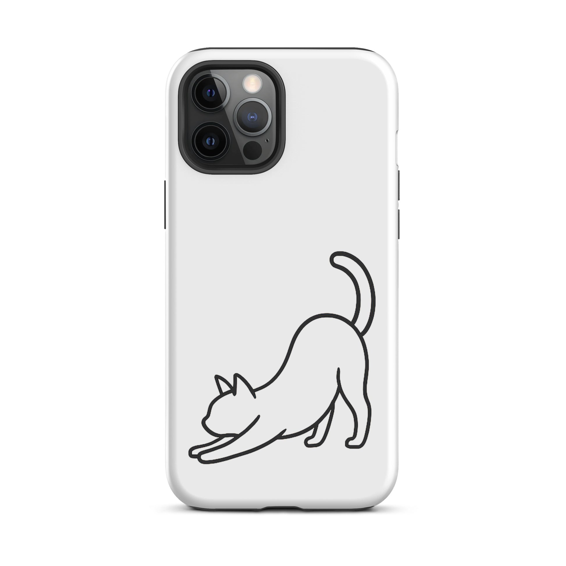 Phone Case featuring minimalist design of stretching cat for iPhone, combines sleek aesthetics with impact protection for cat lovers.